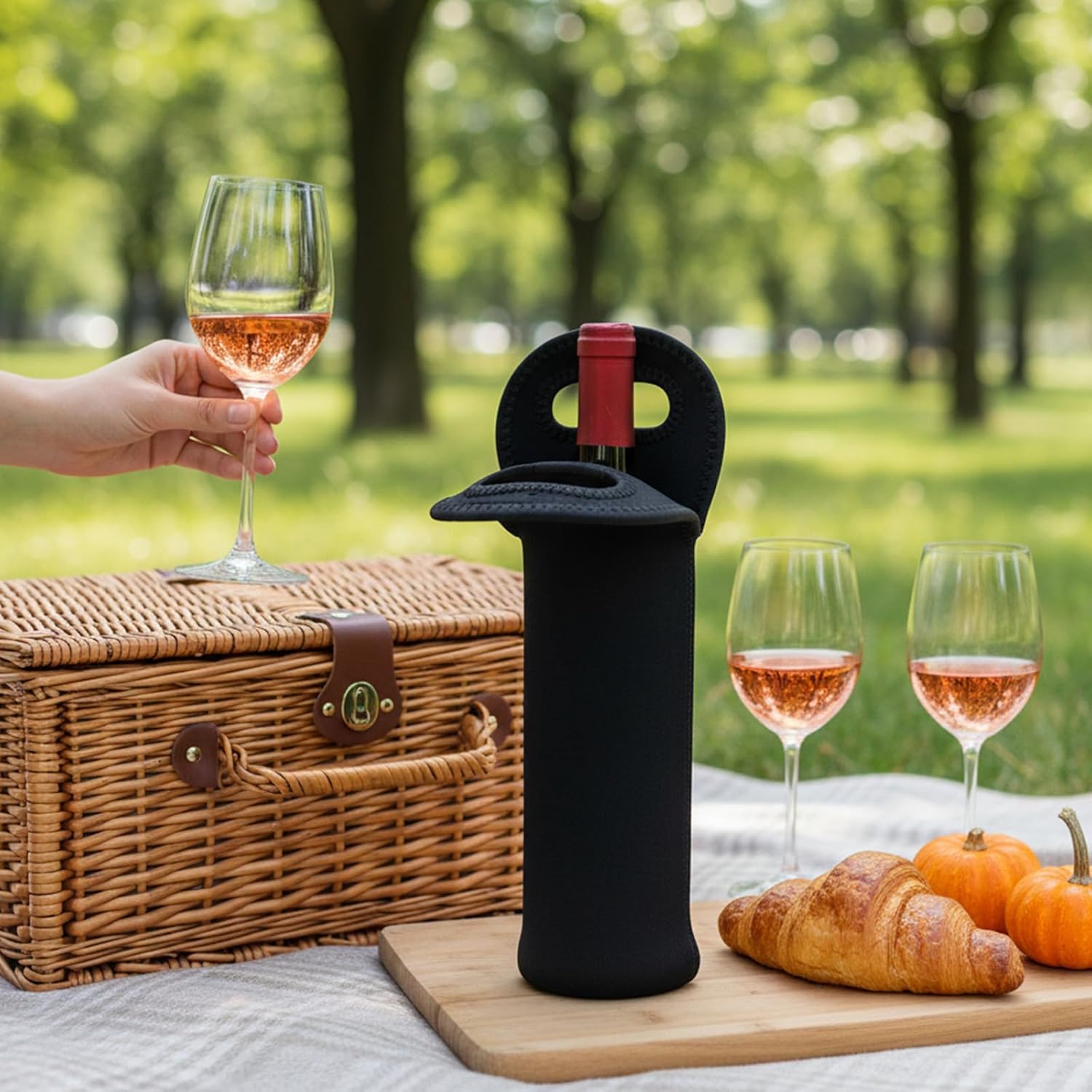 Neoprene Wine Bottle Carrier, Insulated Tote Bag, Protective Champagne & Beer Bottle Holder for Beer Water Bottles Restaurant, Travel, Gifting Black