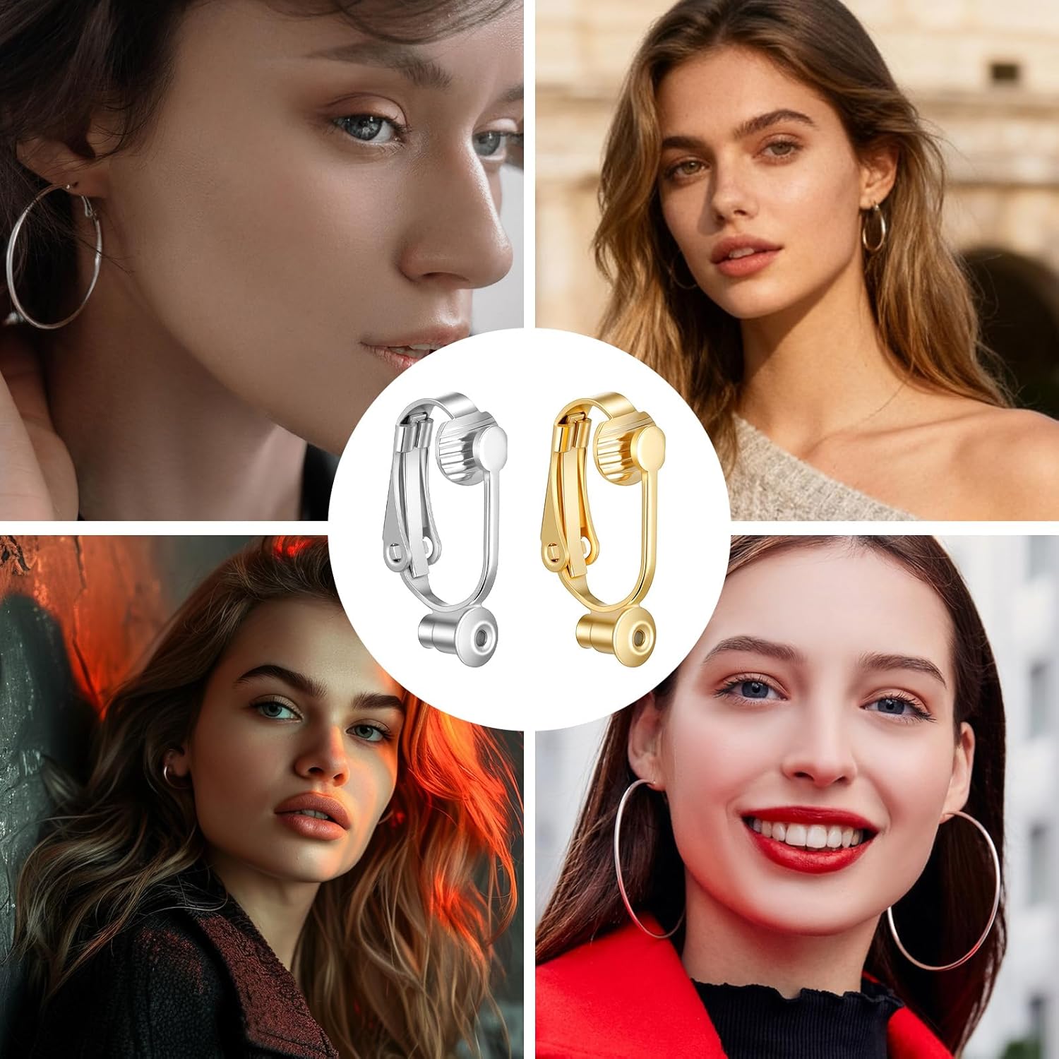 8Pcs Earring Converters Pierced to Clip on,Non-Pierced Earring Clips with 8 Silicone Pads,Convert Stud Earrings to Clip on for Non Pierced Ears Silver, Gold