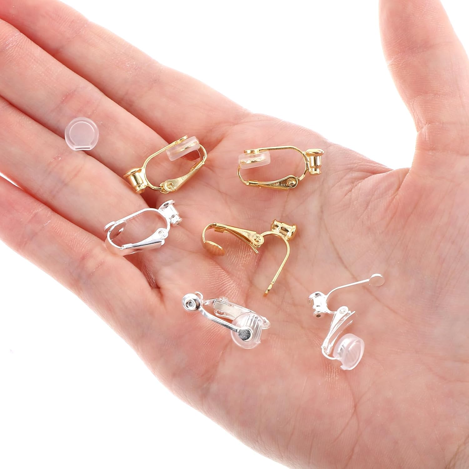 8Pcs Earring Converters Pierced to Clip on,Non-Pierced Earring Clips with 8 Silicone Pads,Convert Stud Earrings to Clip on for Non Pierced Ears Silver, Gold