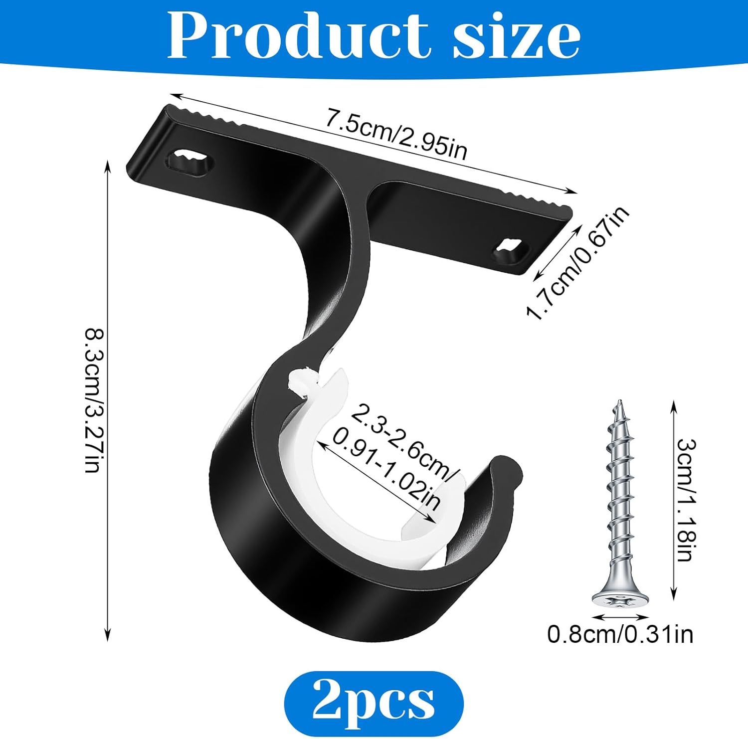 2 Sets Ceiling Curtain Rod Brackets for 1 Inch Rod, Curtain Rod Brackets Holders for Wall & Ceiling Mount Installation Black