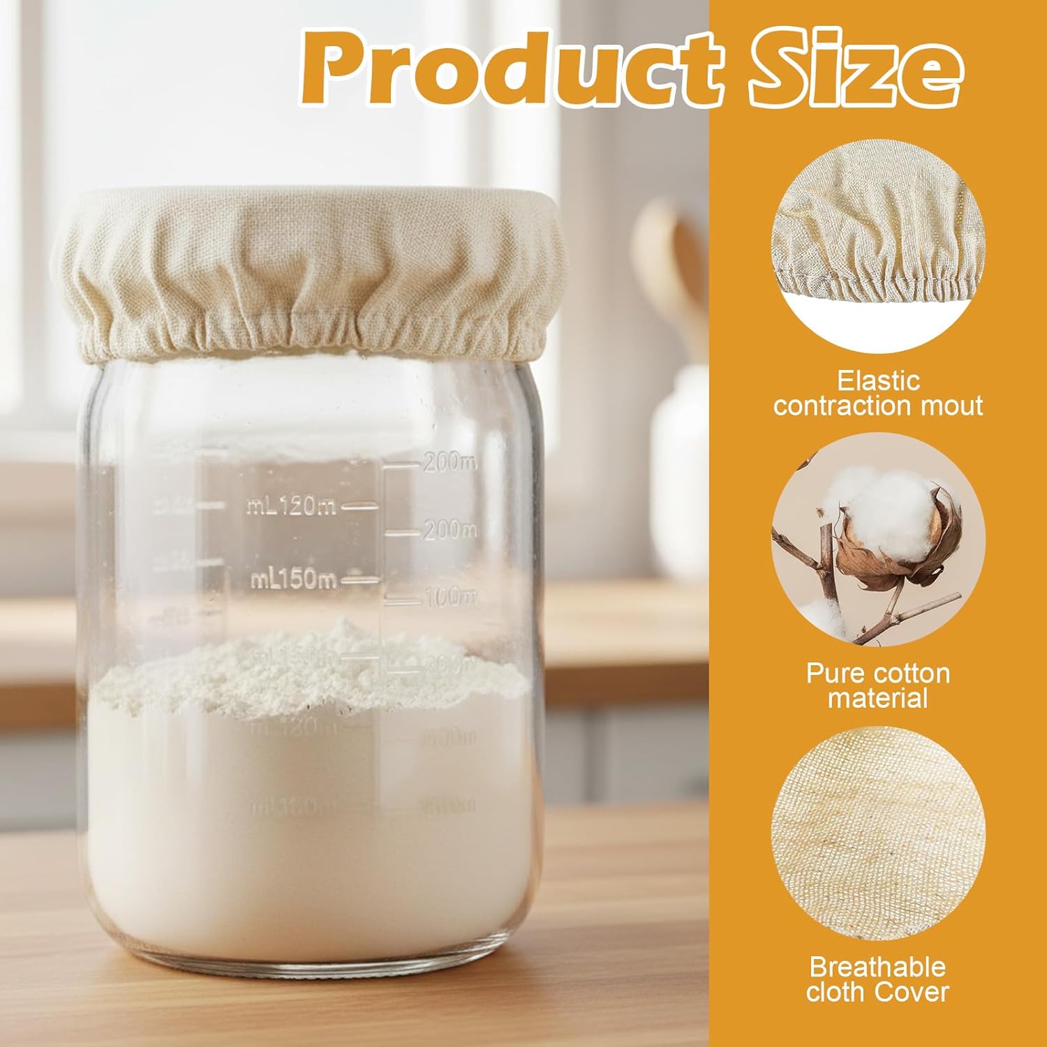 Shimmeroo 5PCS Cotton Sourdough Jar Cover, Reusable Sourdough Bread Proofing Starter Jar Cloth Covers for Most Glass Sour Dough Crock Bread Proofing Cover