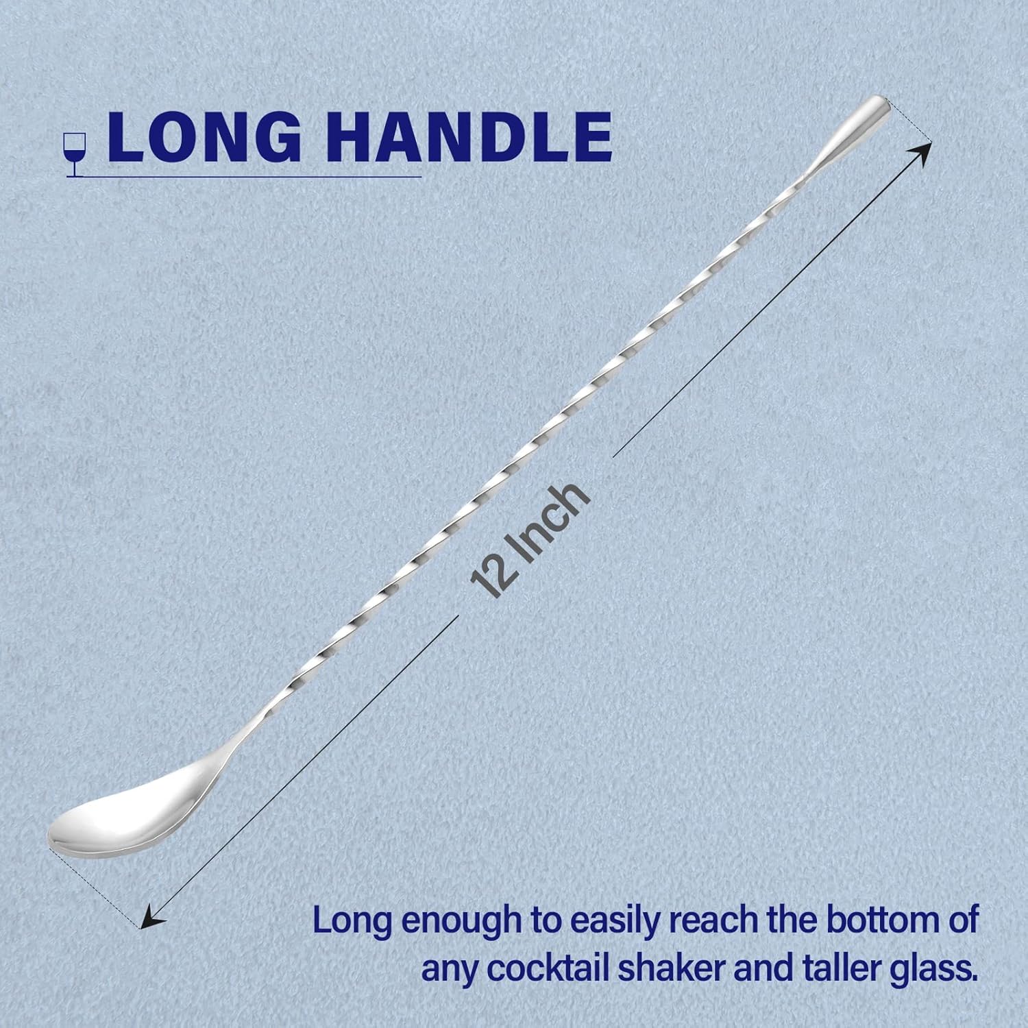 Bar Spoon Cocktail Mixing Stirrers for Drink, Stainless Steel 12 Inches Long Handle, Silver 2 Pieces