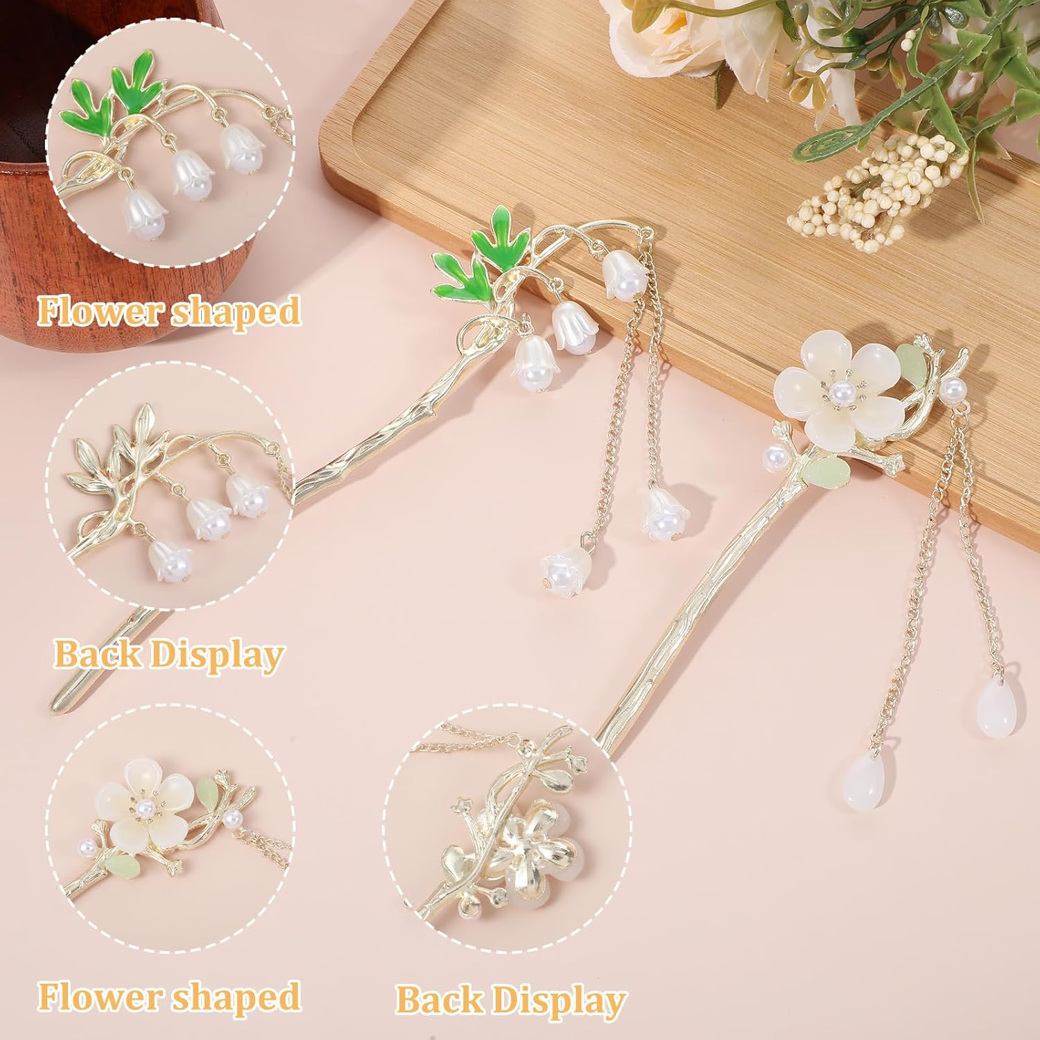 2PCS Chinese Hair Sticks,Lily of the Valley Hairpin Fringed Flowers Decor Hairstick for Women Headdress Fork for Women Hanfu Accessories
