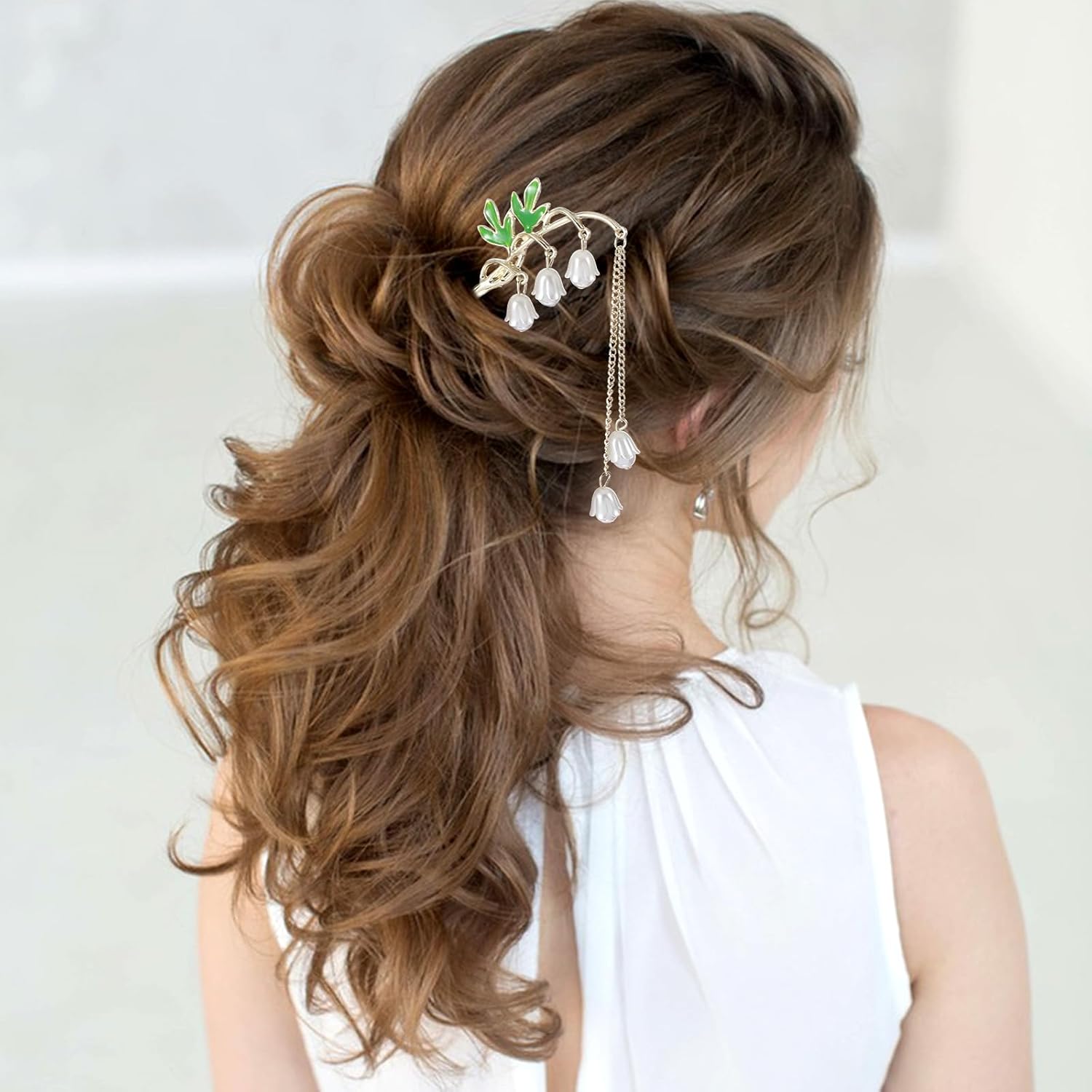 2PCS Chinese Hair Sticks,Lily of the Valley Hairpin Fringed Flowers Decor Hairstick for Women Headdress Fork for Women Hanfu Accessories