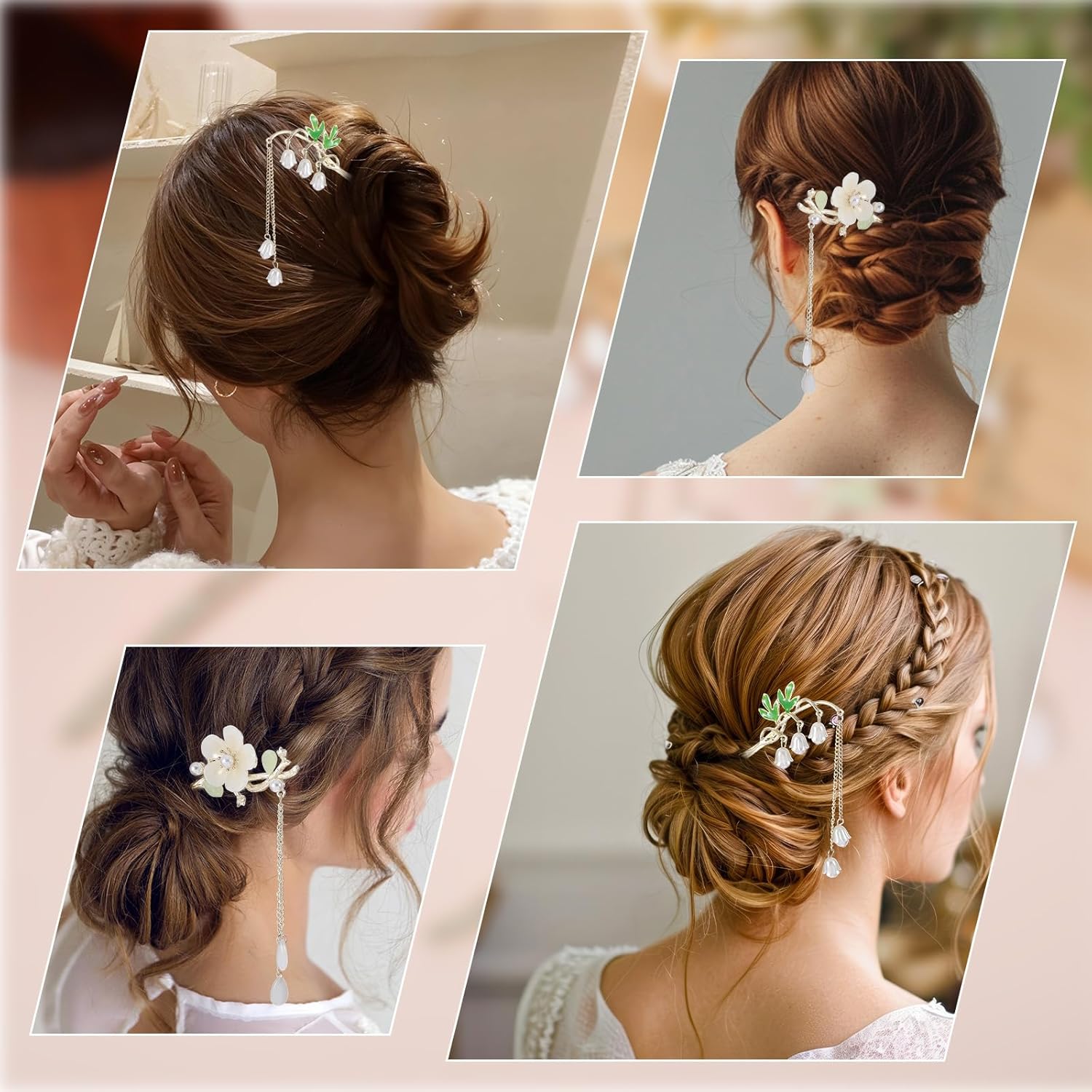 2PCS Chinese Hair Sticks,Lily of the Valley Hairpin Fringed Flowers Decor Hairstick for Women Headdress Fork for Women Hanfu Accessories