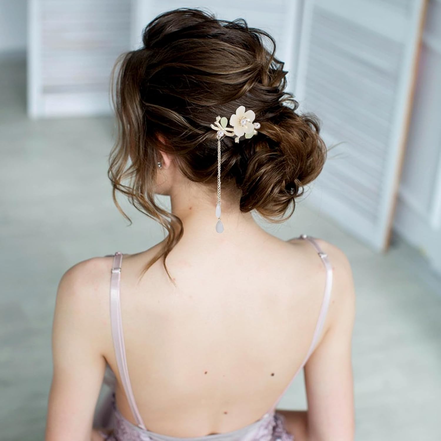 2PCS Chinese Hair Sticks,Lily of the Valley Hairpin Fringed Flowers Decor Hairstick for Women Headdress Fork for Women Hanfu Accessories