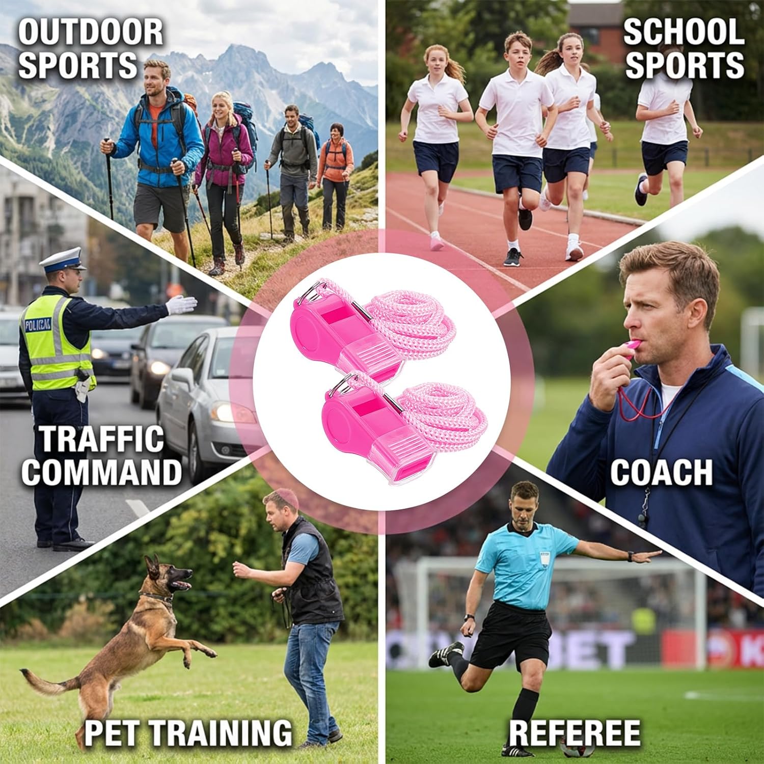 2PCS Pink Coach Whistle with Lanyard, High-Pitched Plastic Whistles Emergency Loud Crisp Sound for Coach Outdoor Safety Referee Lifeguard Teachers Dog Training