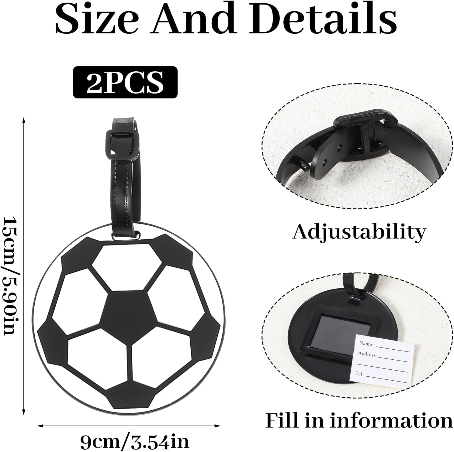 2Pcs Soccer Travel Tags for Luggage,PVC Id Tags for Sports & Travel,Cute Soccer Ball Name Label for Luggage Identifiers Backpacks Duffels Men Women Team Players