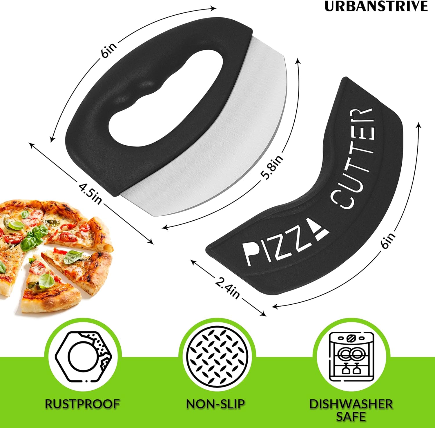 Heavy Duty Stainless Steel Pizza Cutter with Cover, Super Sharp Blade Pizza Knife Pizza Cutter Rocker, Perfect Kitchen Gadgets for Pizza Cutting Home Essentials Black