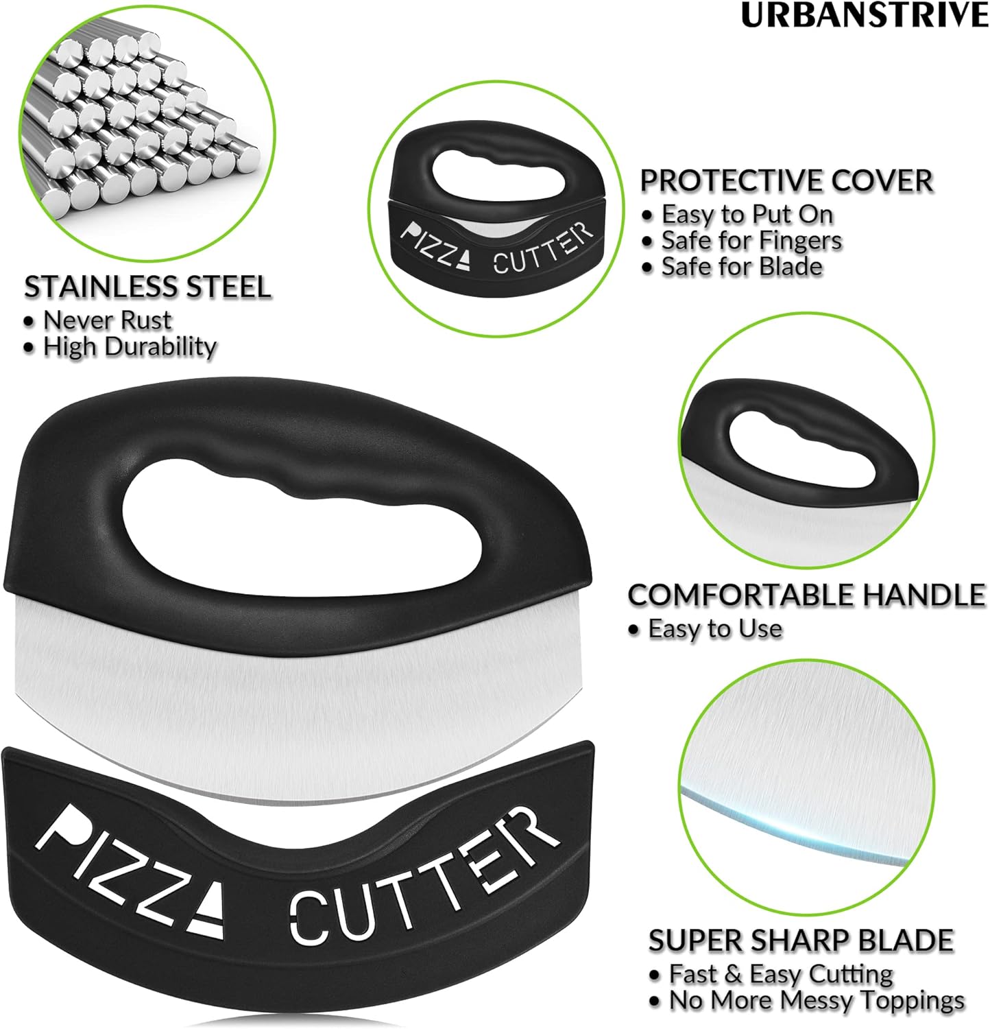 Heavy Duty Stainless Steel Pizza Cutter with Cover, Super Sharp Blade Pizza Knife Pizza Cutter Rocker, Perfect Kitchen Gadgets for Pizza Cutting Home Essentials Black