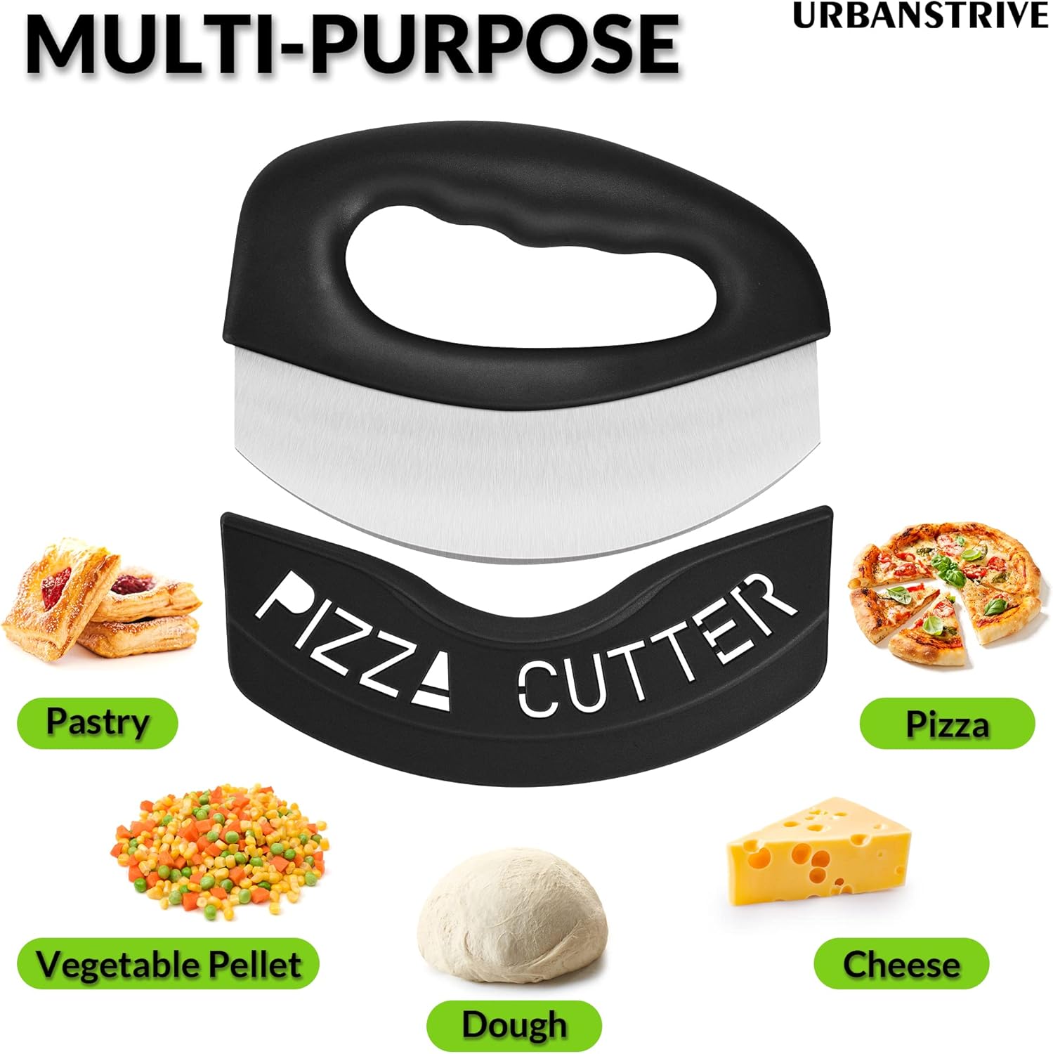 Heavy Duty Stainless Steel Pizza Cutter with Cover, Super Sharp Blade Pizza Knife Pizza Cutter Rocker, Perfect Kitchen Gadgets for Pizza Cutting Home Essentials Black