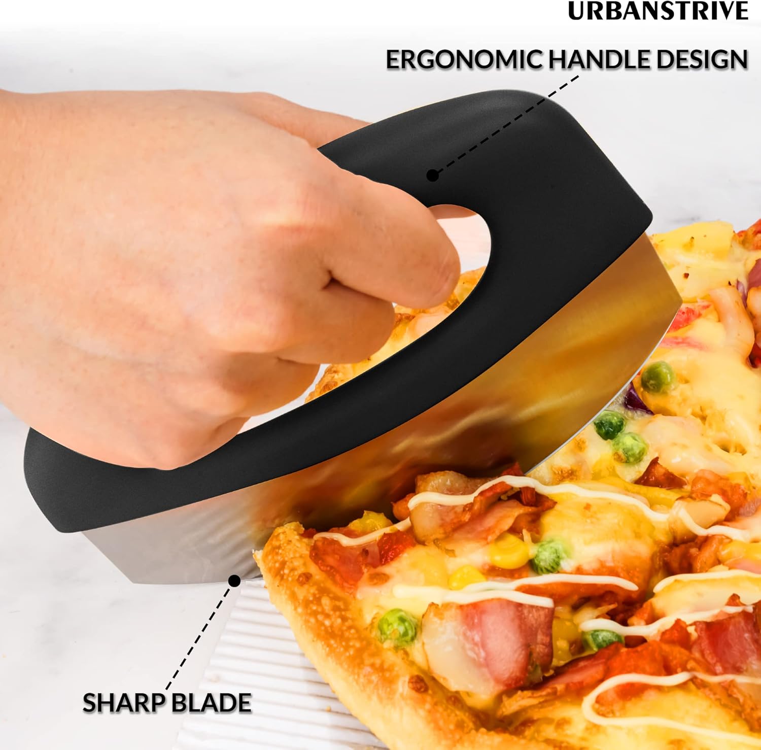 Heavy Duty Stainless Steel Pizza Cutter with Cover, Super Sharp Blade Pizza Knife Pizza Cutter Rocker, Perfect Kitchen Gadgets for Pizza Cutting Home Essentials Black