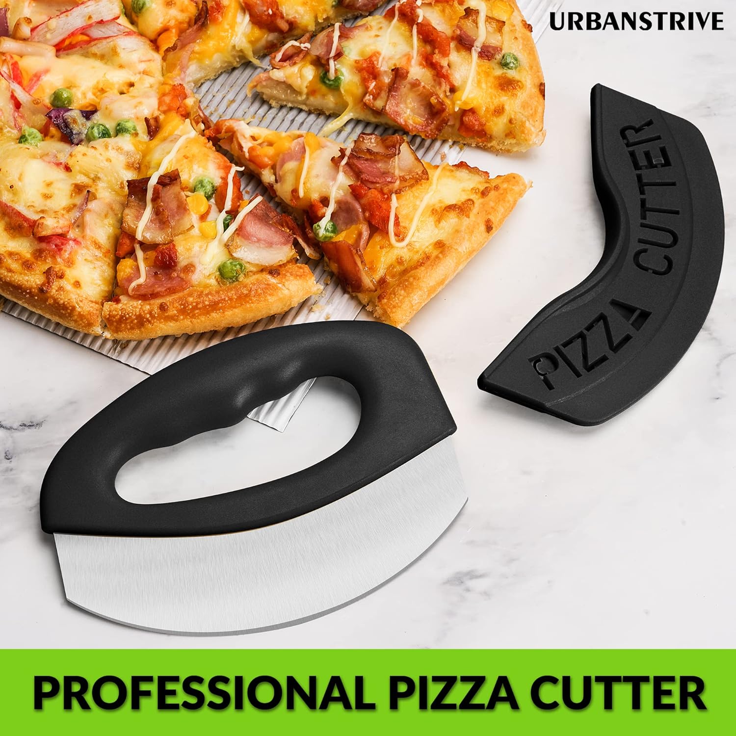 Heavy Duty Stainless Steel Pizza Cutter with Cover, Super Sharp Blade Pizza Knife Pizza Cutter Rocker, Perfect Kitchen Gadgets for Pizza Cutting Home Essentials Black