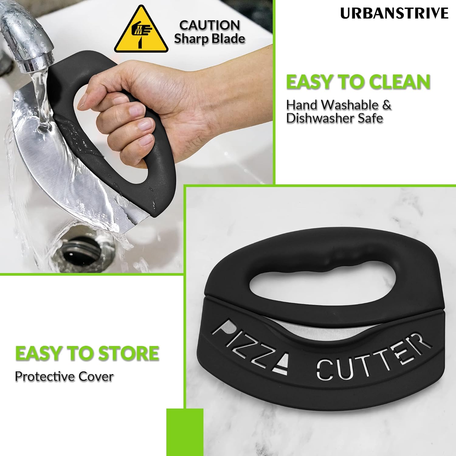 Heavy Duty Stainless Steel Pizza Cutter with Cover, Super Sharp Blade Pizza Knife Pizza Cutter Rocker, Perfect Kitchen Gadgets for Pizza Cutting Home Essentials Black