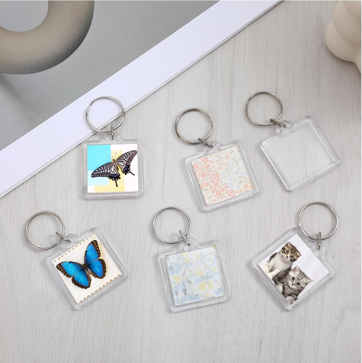 10PCS Acrylic Photo Keychain Blanks,Clear Blank Keychains Picture Frame Keychain Holder DIY Set for Bags Car Purses
