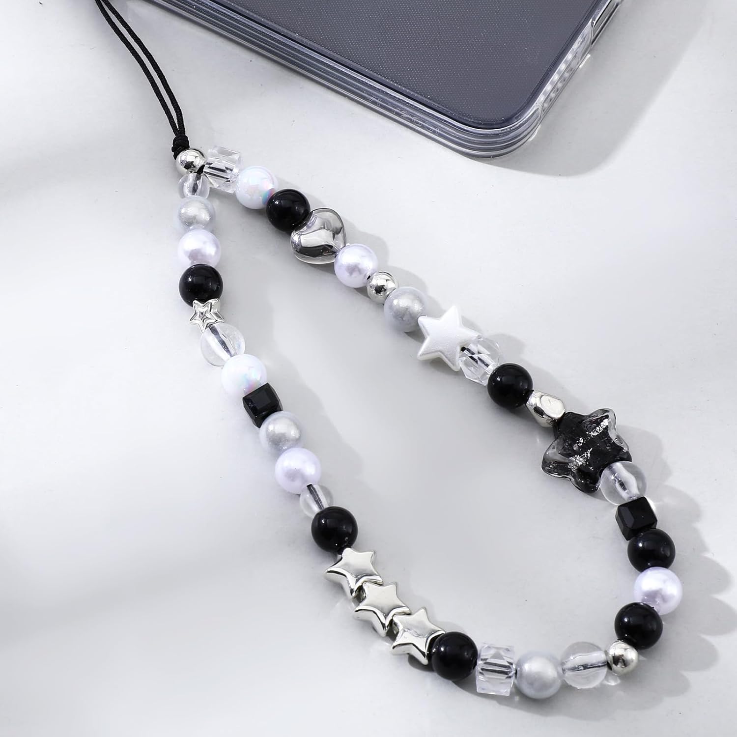 Beaded Camera Hand Strap, Cool Black Star Phone Lanyard Wrist Cute Bag Charm Digital Camera Wrist Strap for Phone Bag Keychain