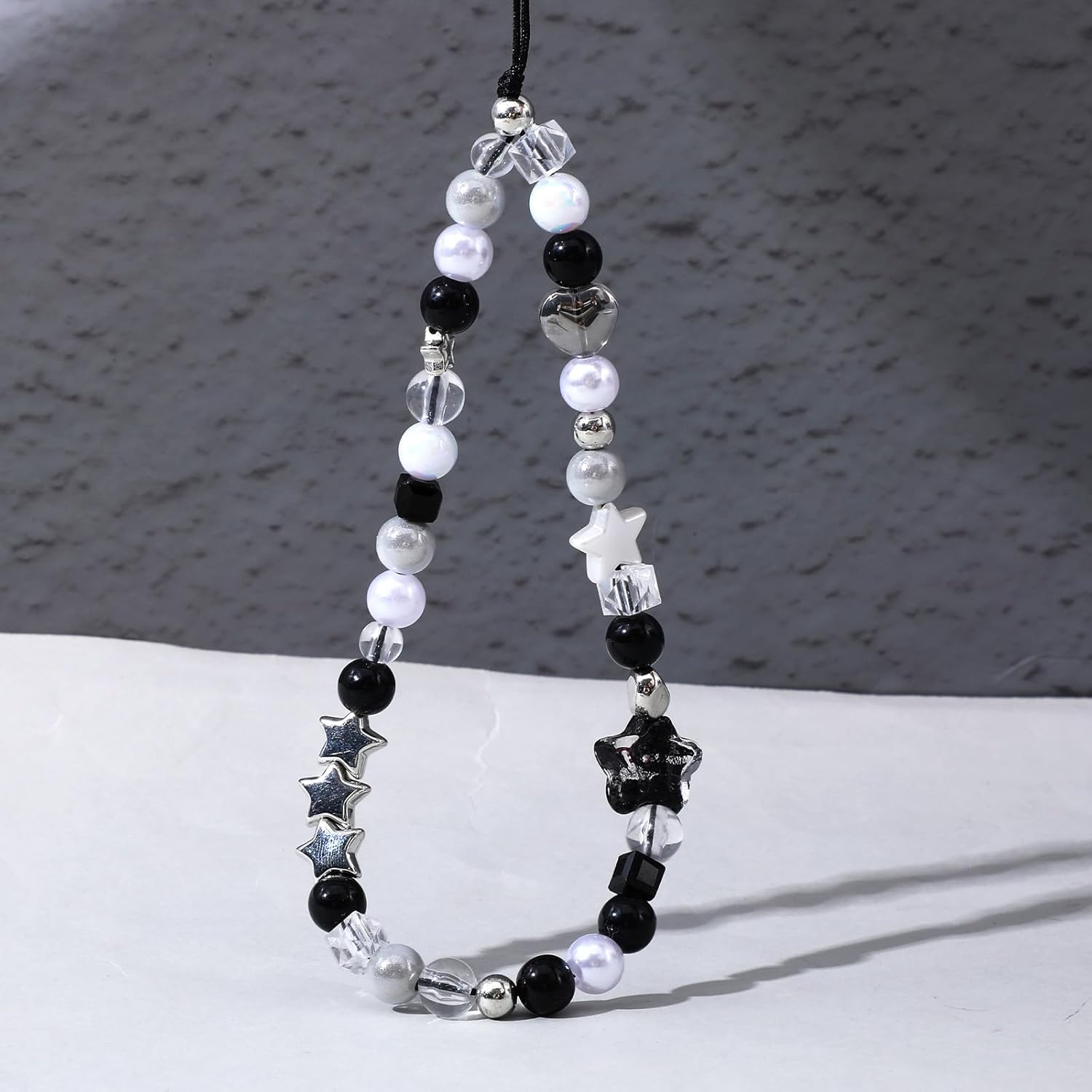 Beaded Camera Hand Strap, Cool Black Star Phone Lanyard Wrist Cute Bag Charm Digital Camera Wrist Strap for Phone Bag Keychain