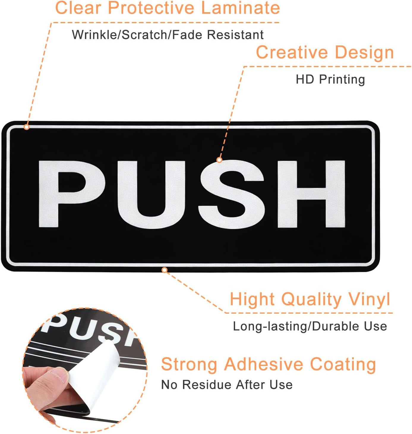 6Pack Push Pull Door Stickers,Adhesive Push and Pull Signs Stickers for Glass Doors and Other Side Doors in Business,Stores,Cafes,Shops - 2 x 5",Horizontal