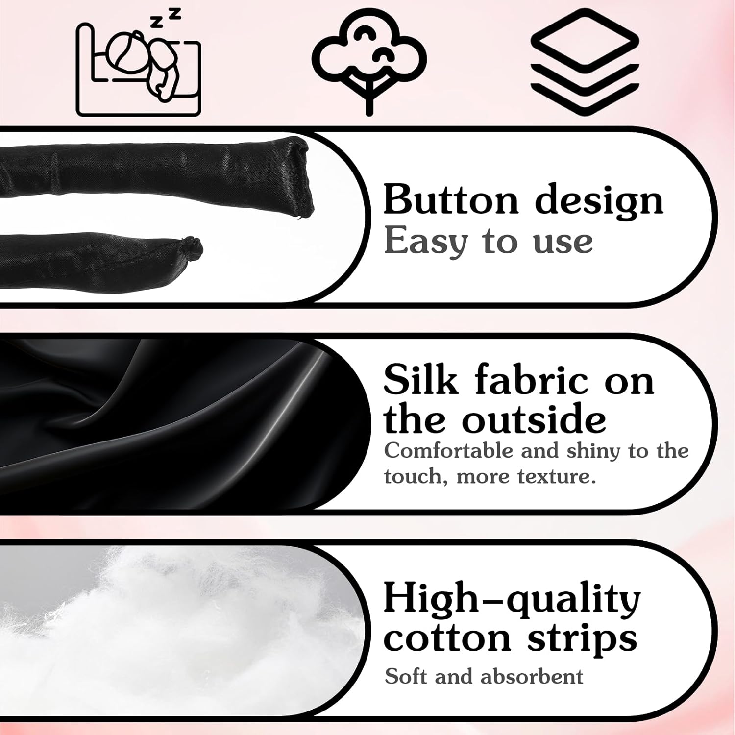 Extended Heatless Curls for Women, 63Inch No Heat Curls Overnight Headband for Long & Short Hair Soft Sleeping Curler, Flexible Creates Wavy Hair Without Damage Black