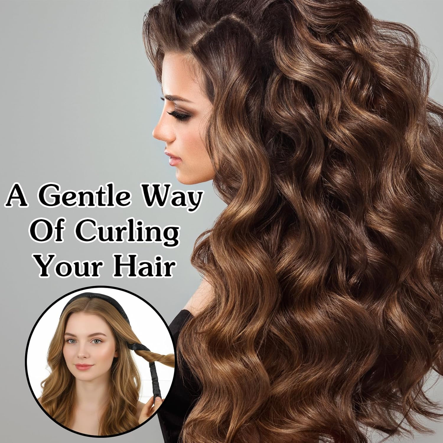 Extended Heatless Curls for Women, 63Inch No Heat Curls Overnight Headband for Long & Short Hair Soft Sleeping Curler, Flexible Creates Wavy Hair Without Damage Black