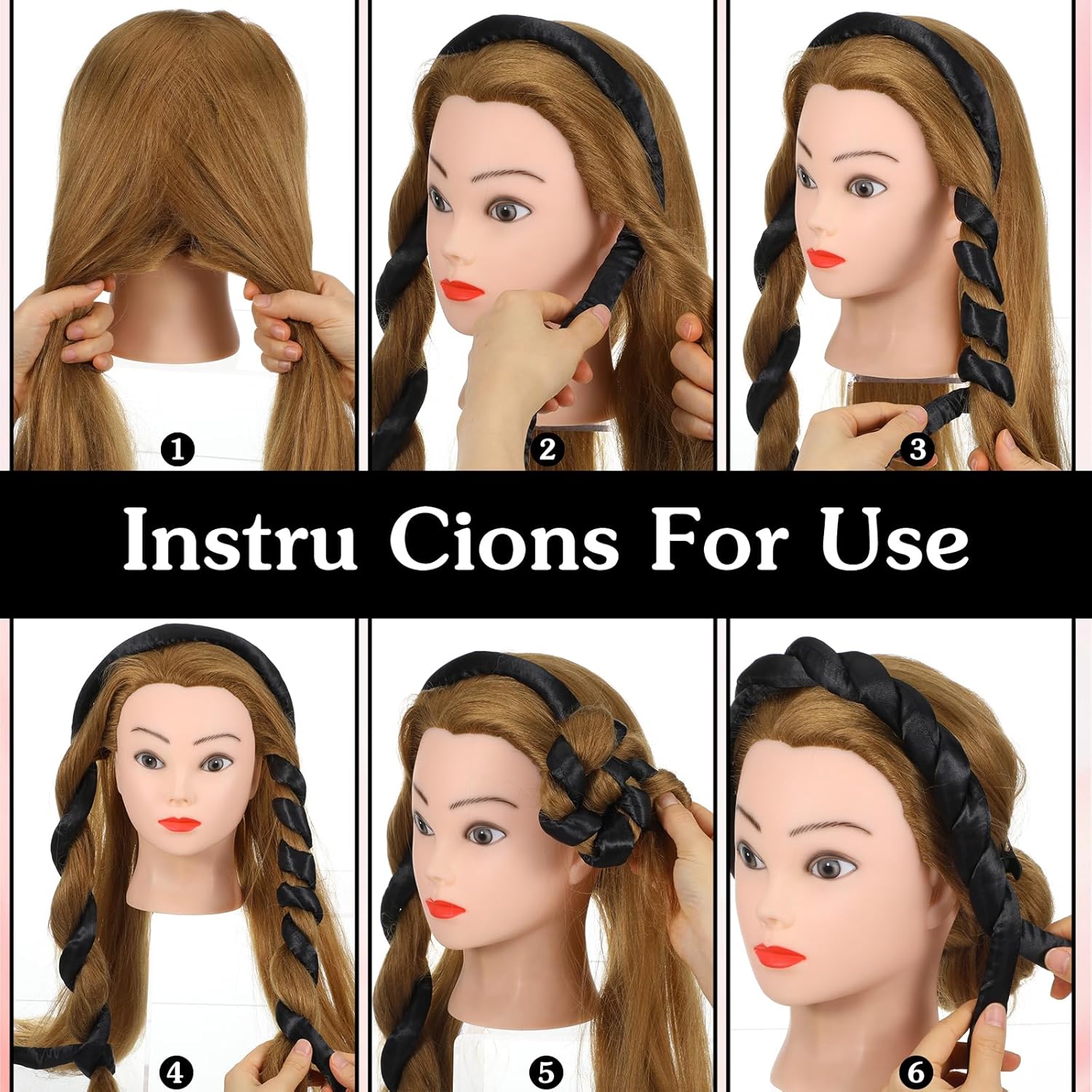 Extended Heatless Curls for Women, 63Inch No Heat Curls Overnight Headband for Long & Short Hair Soft Sleeping Curler, Flexible Creates Wavy Hair Without Damage Black