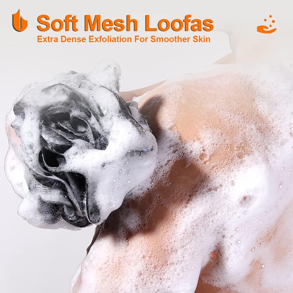 Shower Bath Sponge XL 75g Soft Shower Loofahs Balls for Body Wash Men Women Bathroom Accessories, 1 Pack, Black