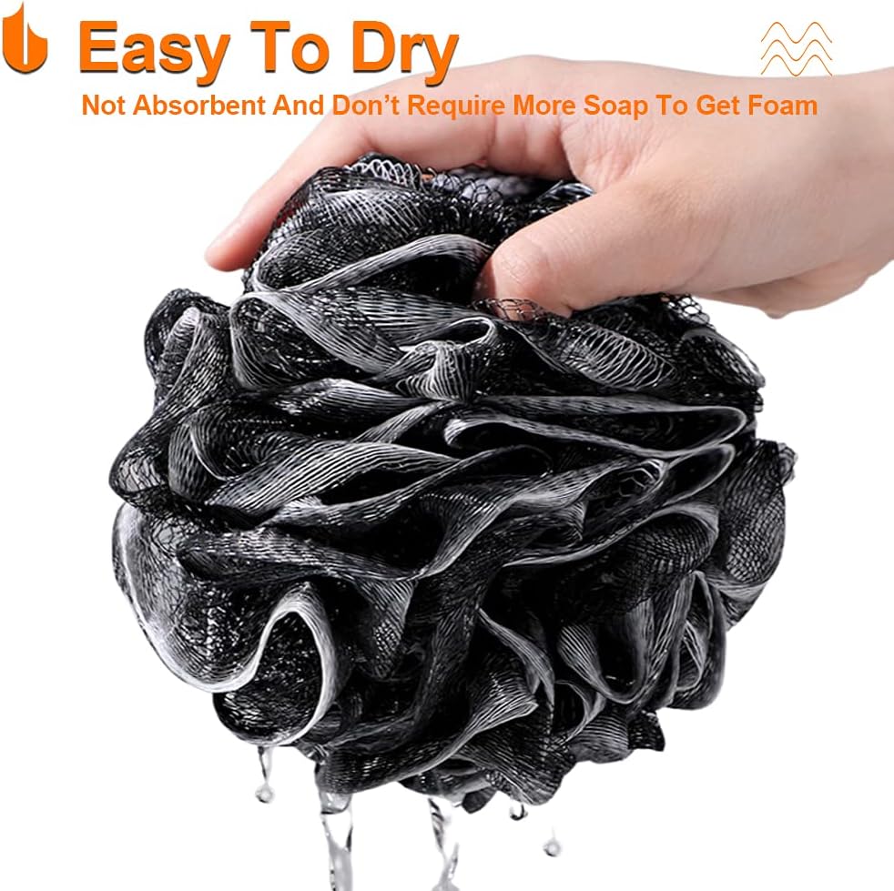 Shower Bath Sponge XL 75g Soft Shower Loofahs Balls for Body Wash Men Women Bathroom Accessories, 1 Pack, Black