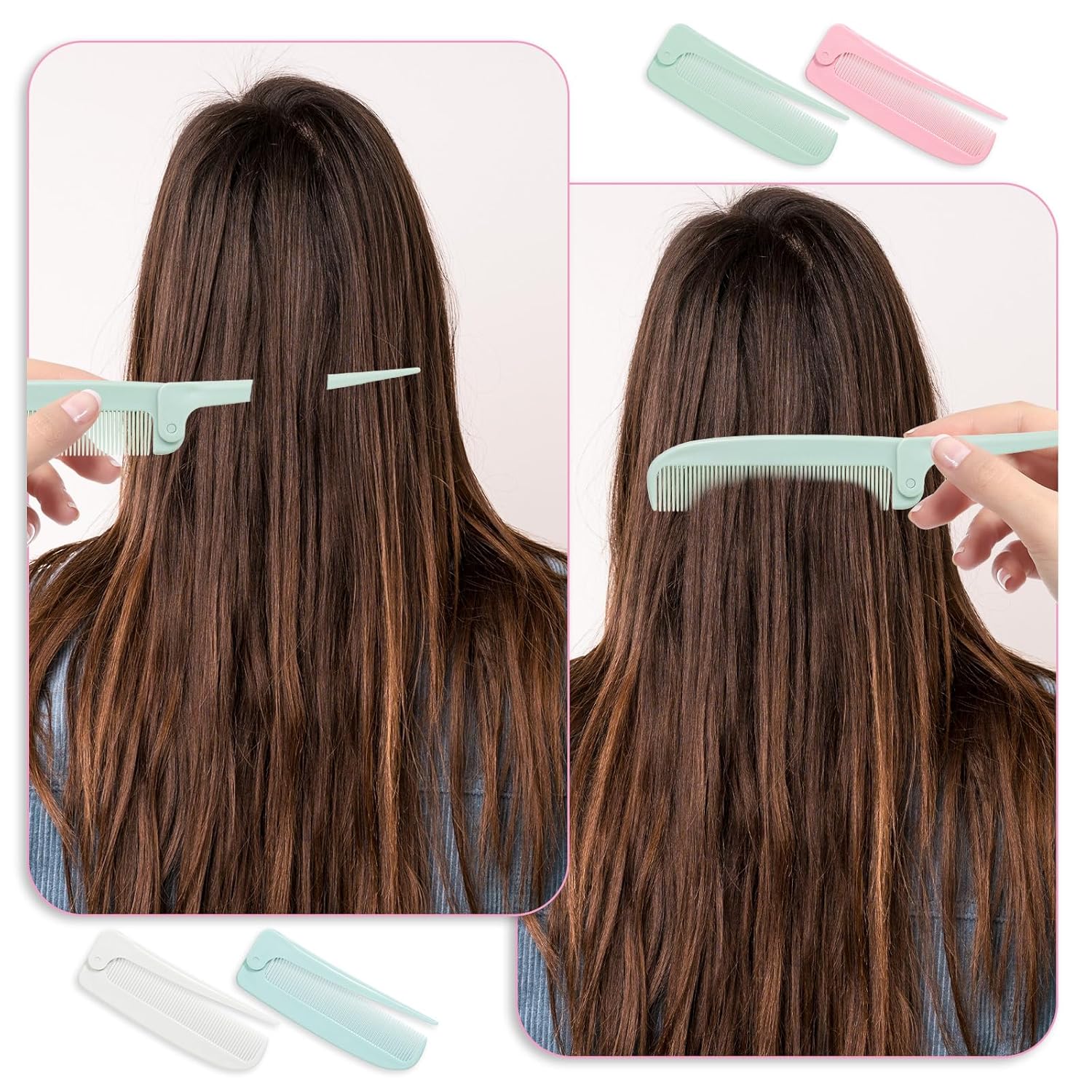 4 Pcs Rat Tail Folding Combs, Hair Parting Comb Travel Foldable Comb for Men & Women, Portable Small Mini Travel Styling Combs for Braids & Hair Styling