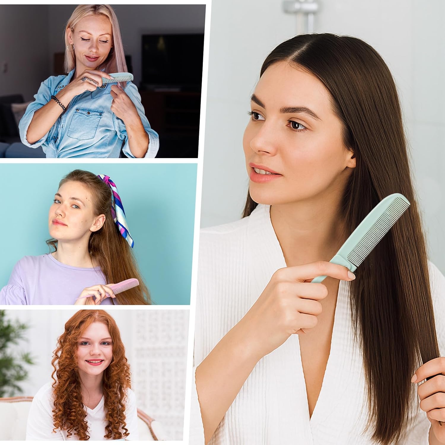 4 Pcs Rat Tail Folding Combs, Hair Parting Comb Travel Foldable Comb for Men & Women, Portable Small Mini Travel Styling Combs for Braids & Hair Styling