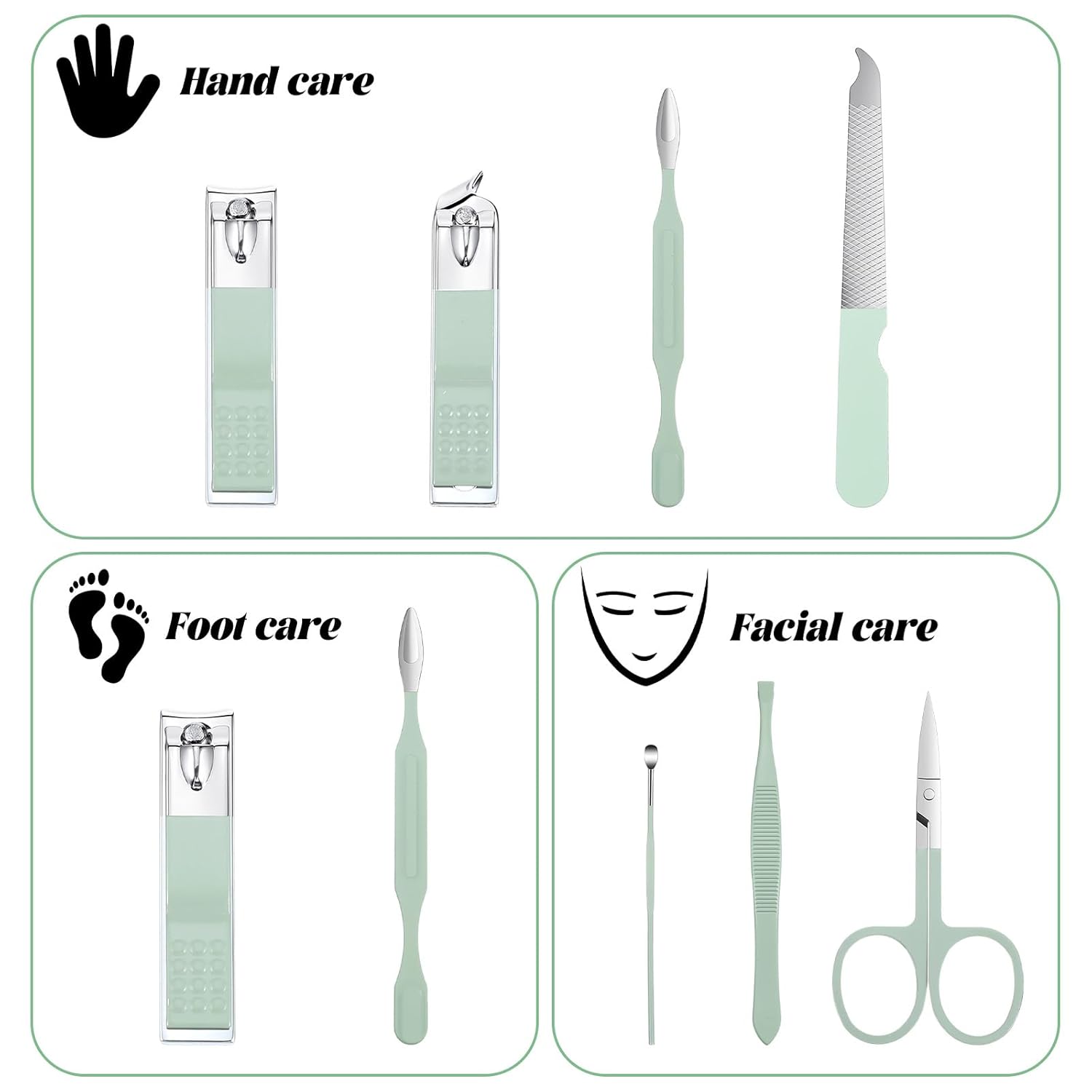 7Pcs Nail Cleaning Kit Professional Travel Nail Clippers with Green Leather Bag, Stainless Steel Manicure Kitcare Tools Grooming for Women Men