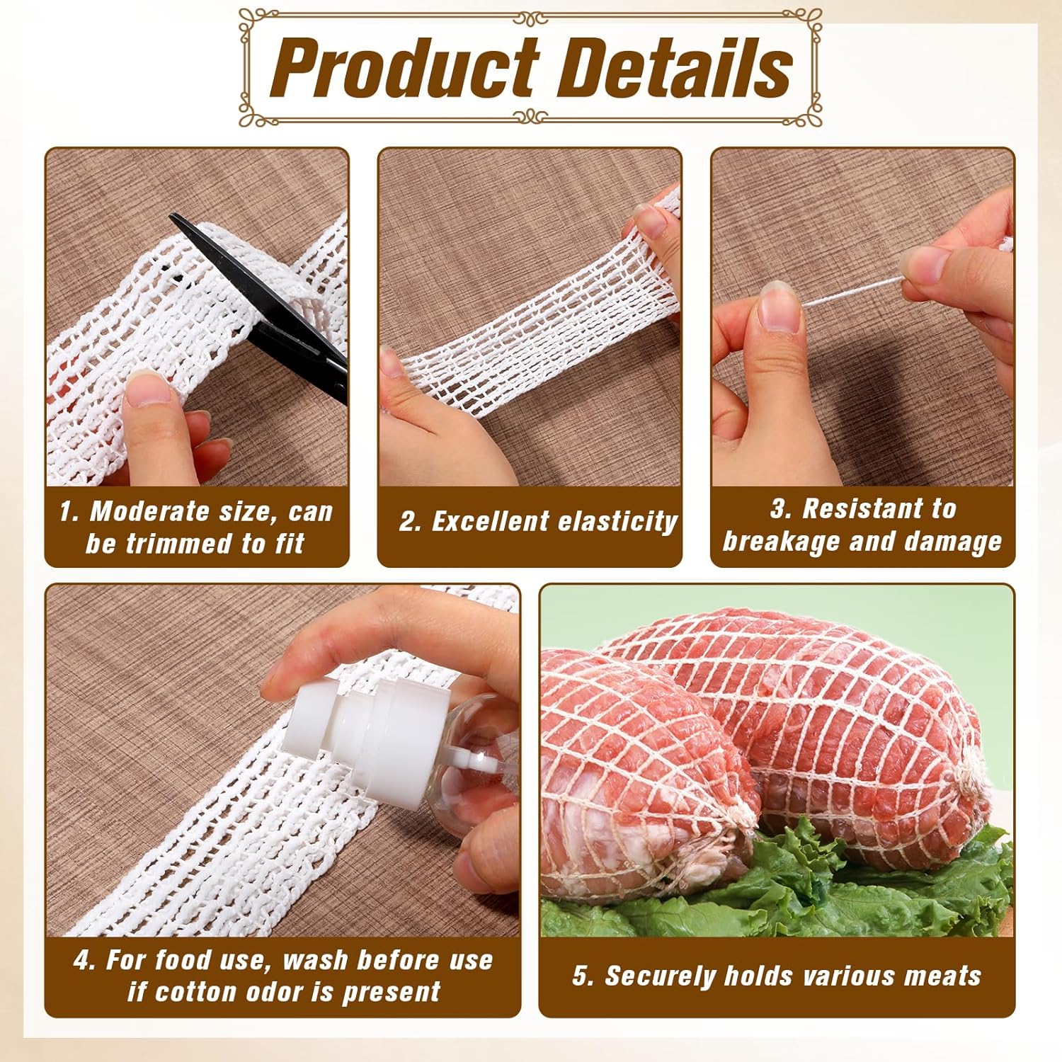 16.4ft Meat Netting, Size 18 Meat Netting Roll Elastic Smoked Meat Poultry Ham Netting Meat Butcher Twine Net Wrapping Net for Meat Cooking, Drying