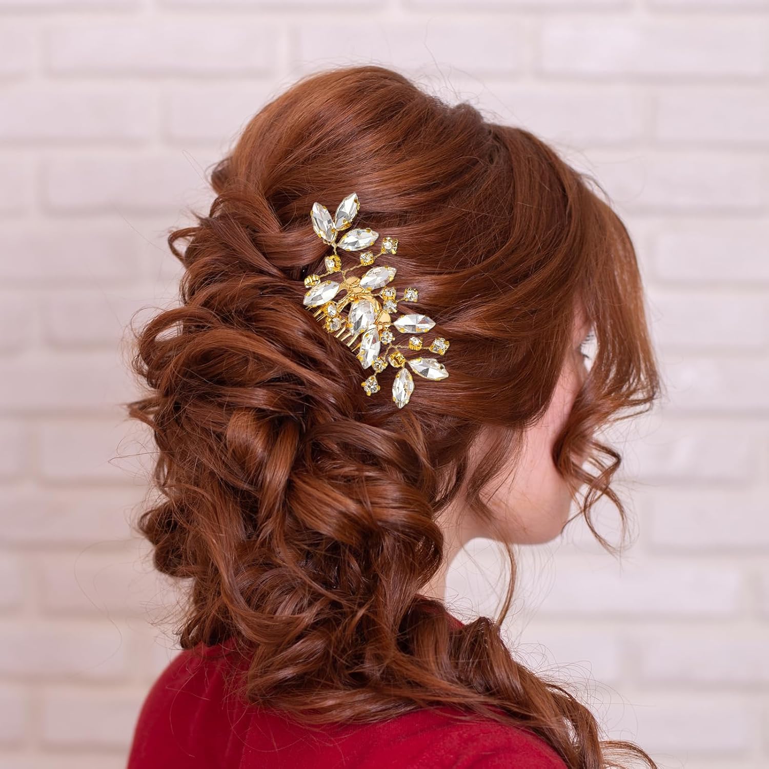2 Pcs Bridal Hair Comb Gold Hair Piece Accessory Gold Rhinestone Hairs Accessories Golden Hairs Piece Sparkle Metal Crystal Accessories for Bride Bridesmaids Women Girls