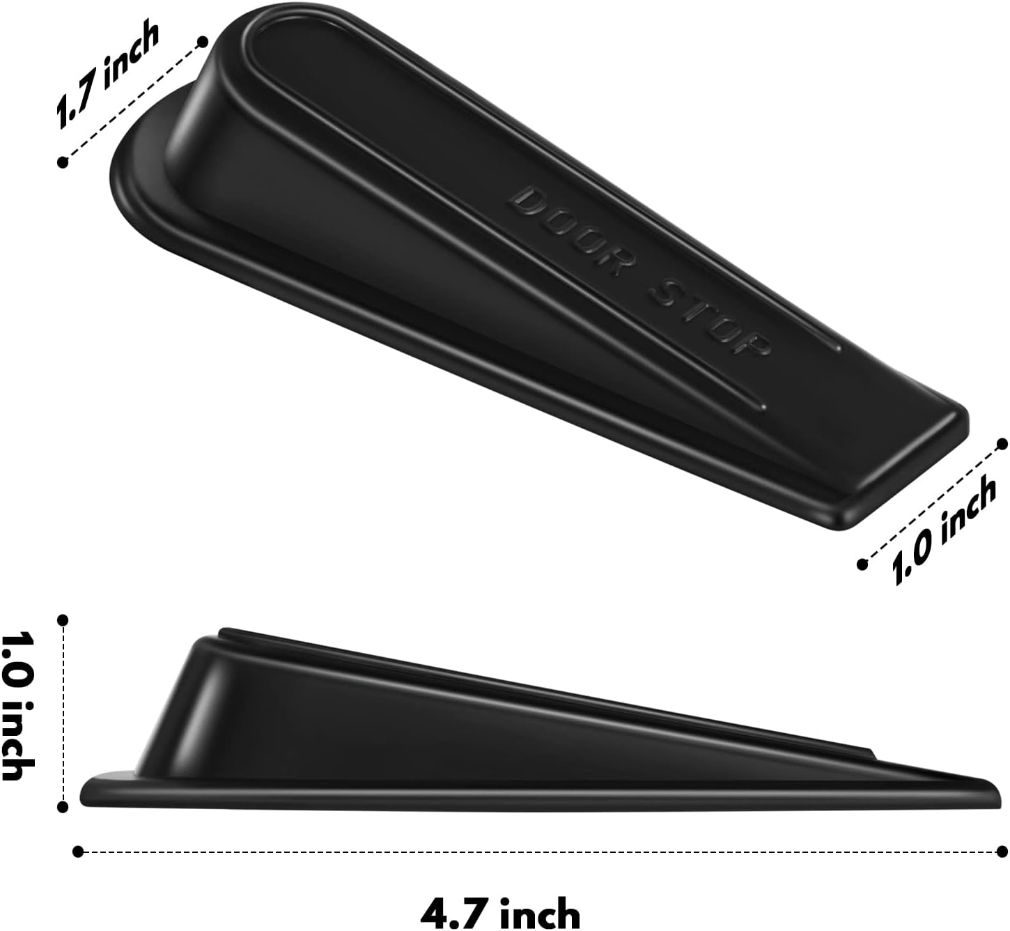 Heavy Duty Rubber Door Stopper Wedge Sturdy and Stackable Door Stop, Multi Surface Design, Fit for Gaps up to 1.2 Inches, 4 Pack, Black
