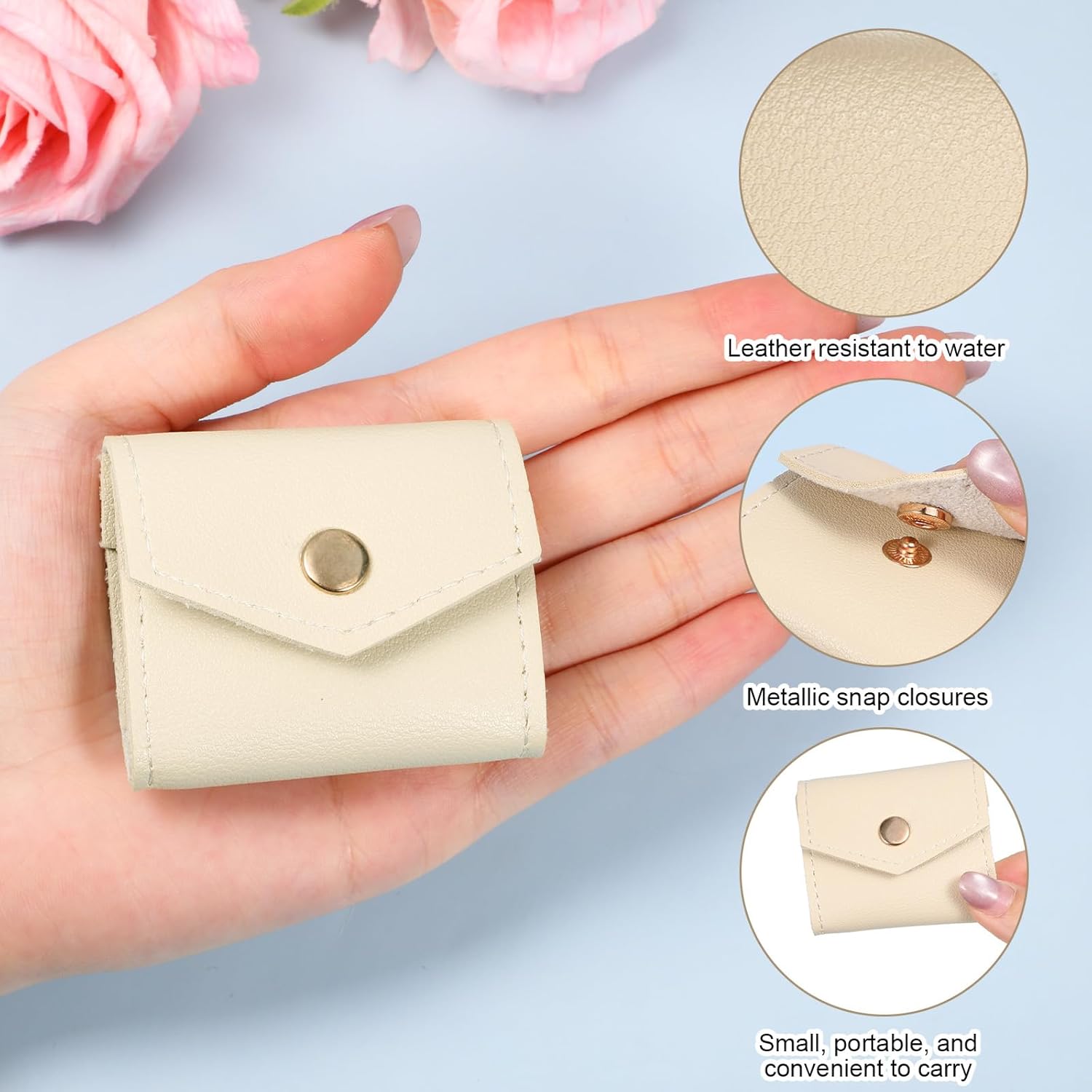 Vin Beauty Mini Travel Jewelry Roll Bag with Buckle, Mini Travel Jewelry Organizer Case, Foldable Multifunctional Small Case, Portable Small Bags Storing Rings, Necklaces, Earrings Apricot
