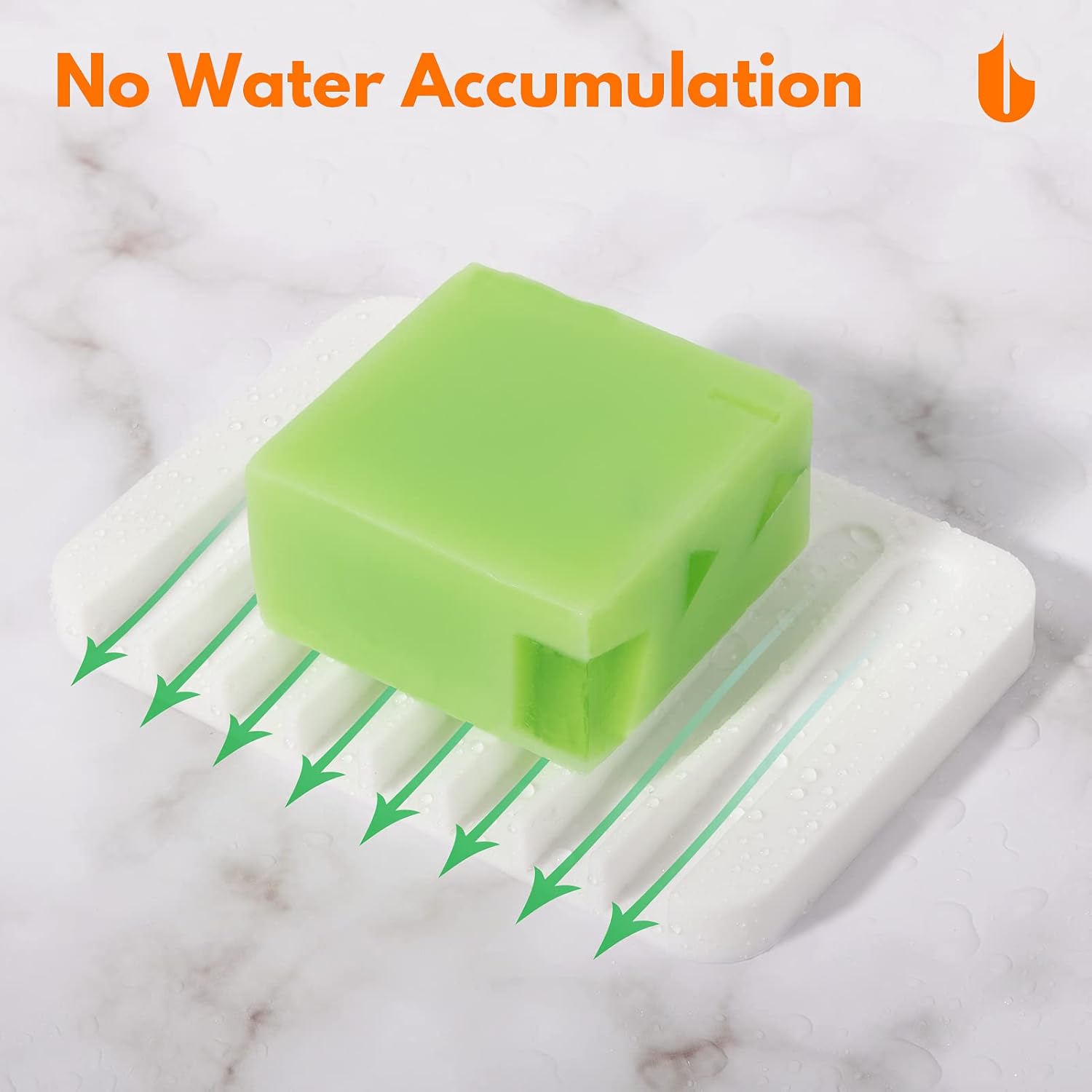 Soap Dish Shower Waterfall Soap Tray Holder for Bathroom, Kitchen, Counter Top, Flexible Silicone, Keep Soap Bars Dry, Easy Cleaning - White