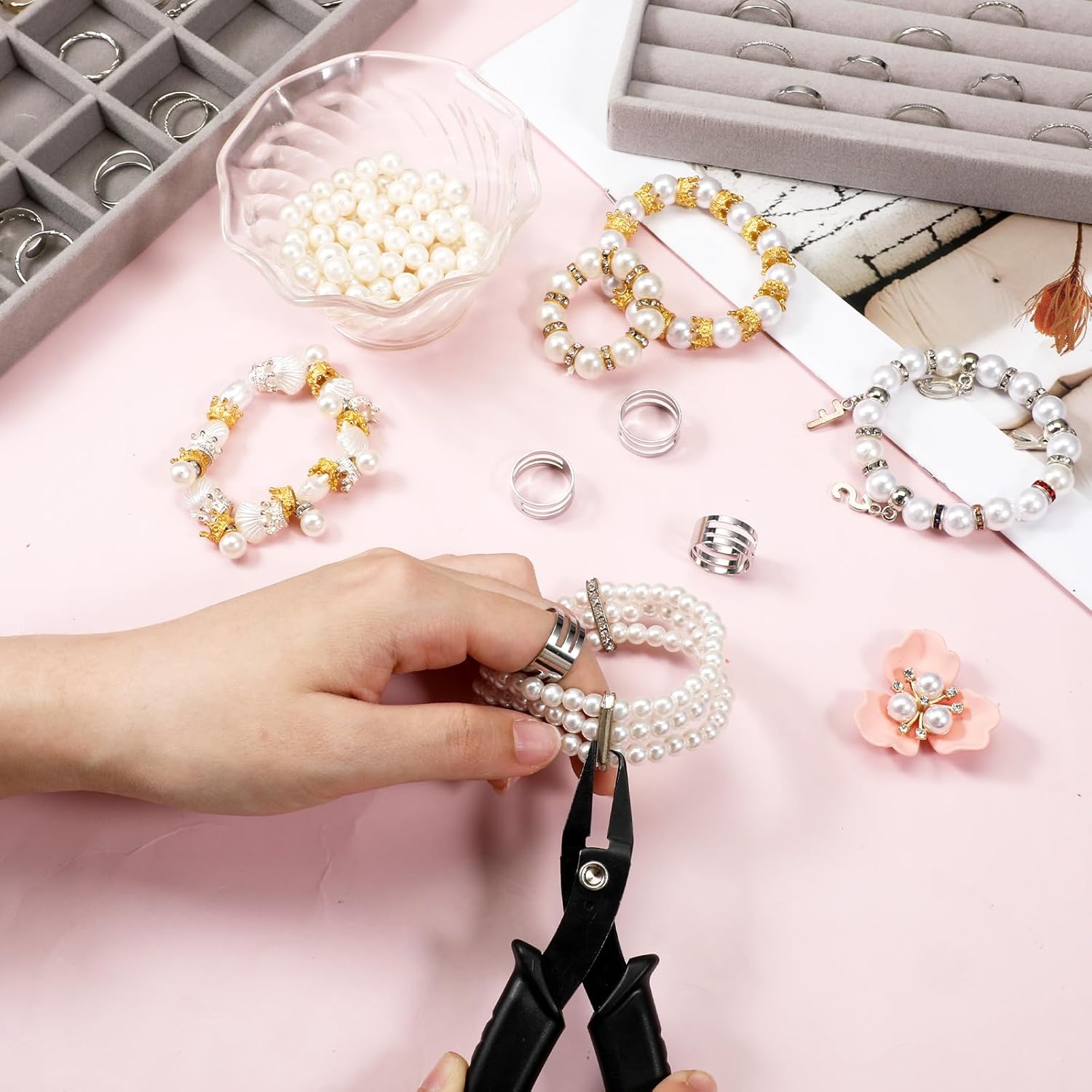 Jump Ring Pliers with Jump Ring Opener Finger Tools with Split Rings Plier, Rings Pliers & Jumps Tool for Jewelry Plier Tool, Stainless Steel Crimping Tools for Jewelry Making Circle