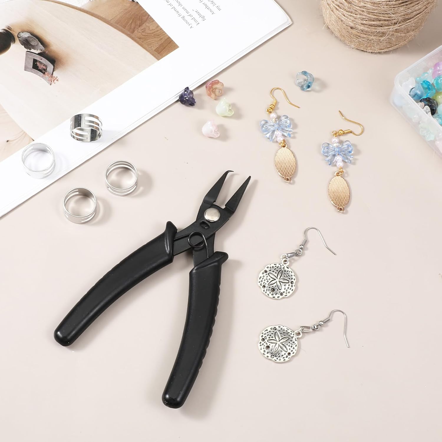 Jump Ring Pliers with Jump Ring Opener Finger Tools with Split Rings Plier, Rings Pliers & Jumps Tool for Jewelry Plier Tool, Stainless Steel Crimping Tools for Jewelry Making Circle