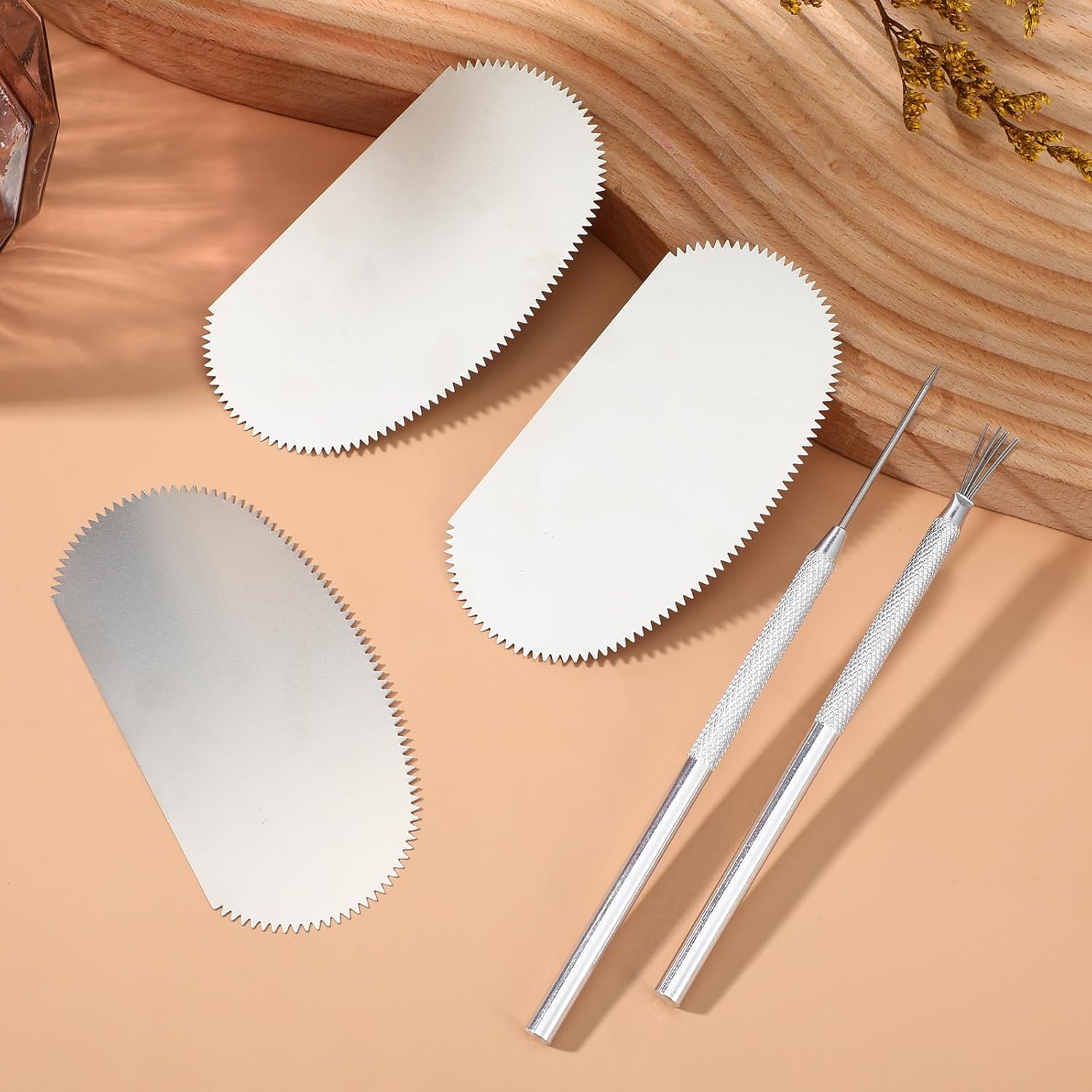 6 PCS Pottery Ribs Clay Sculpting Tools Stainless Steel Scraper Clay Ribs Serrated Sculpture Cutter Ceramics Sculpting Needle Wire Texture Tools Kits for Texturing Modeling Carving