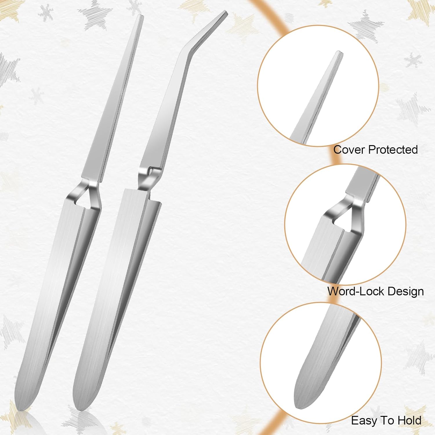 Reverse Tweezers for Crafting, 2 Pcs Rubber Tipped Tweezers Electronics Tweezer Stainless Steel Bent and Straight Flat Tip Cross Locking Precision Tweezer Set for Crafts Jewelry Beads Coins Electronic