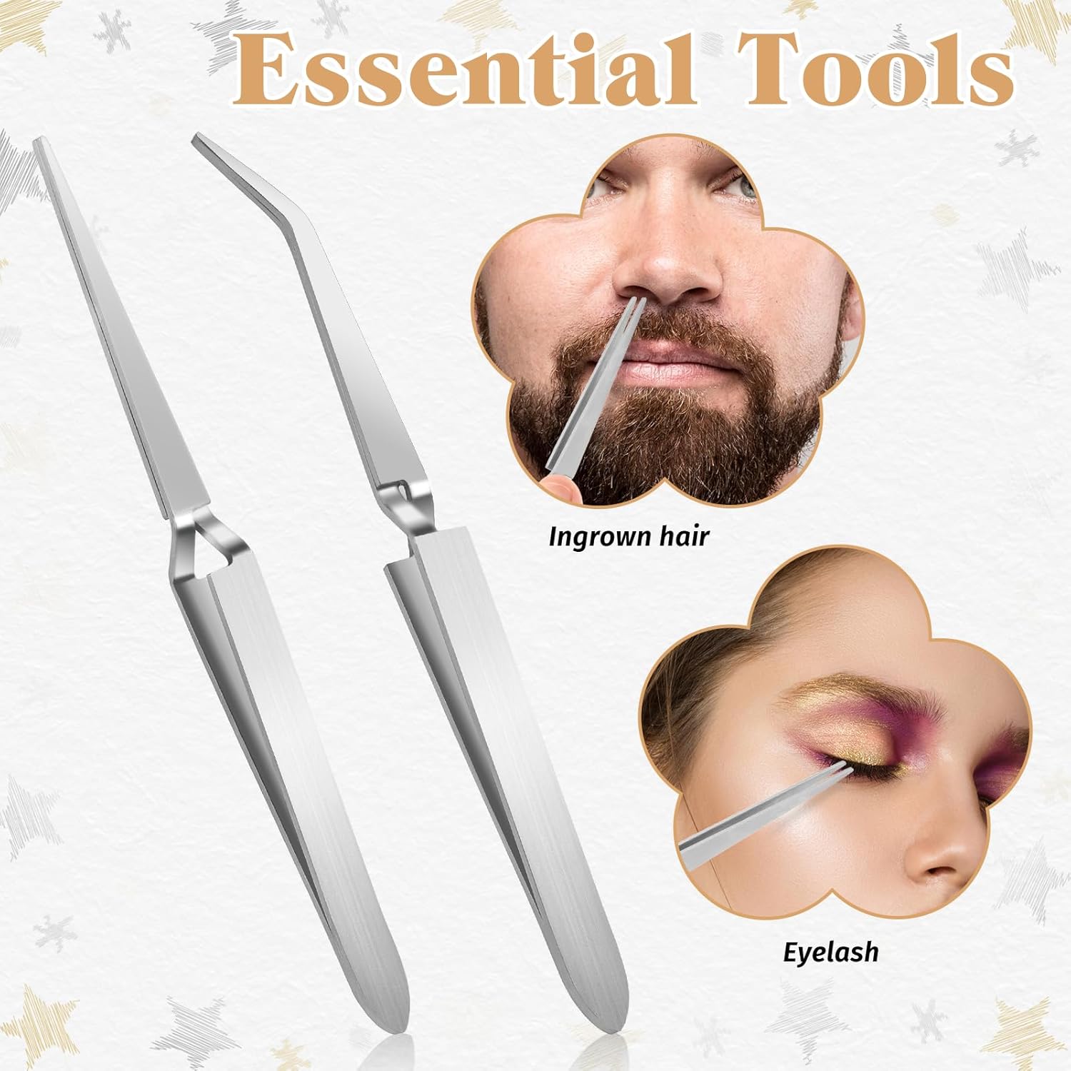 Reverse Tweezers for Crafting, 2 Pcs Rubber Tipped Tweezers Electronics Tweezer Stainless Steel Bent and Straight Flat Tip Cross Locking Precision Tweezer Set for Crafts Jewelry Beads Coins Electronic