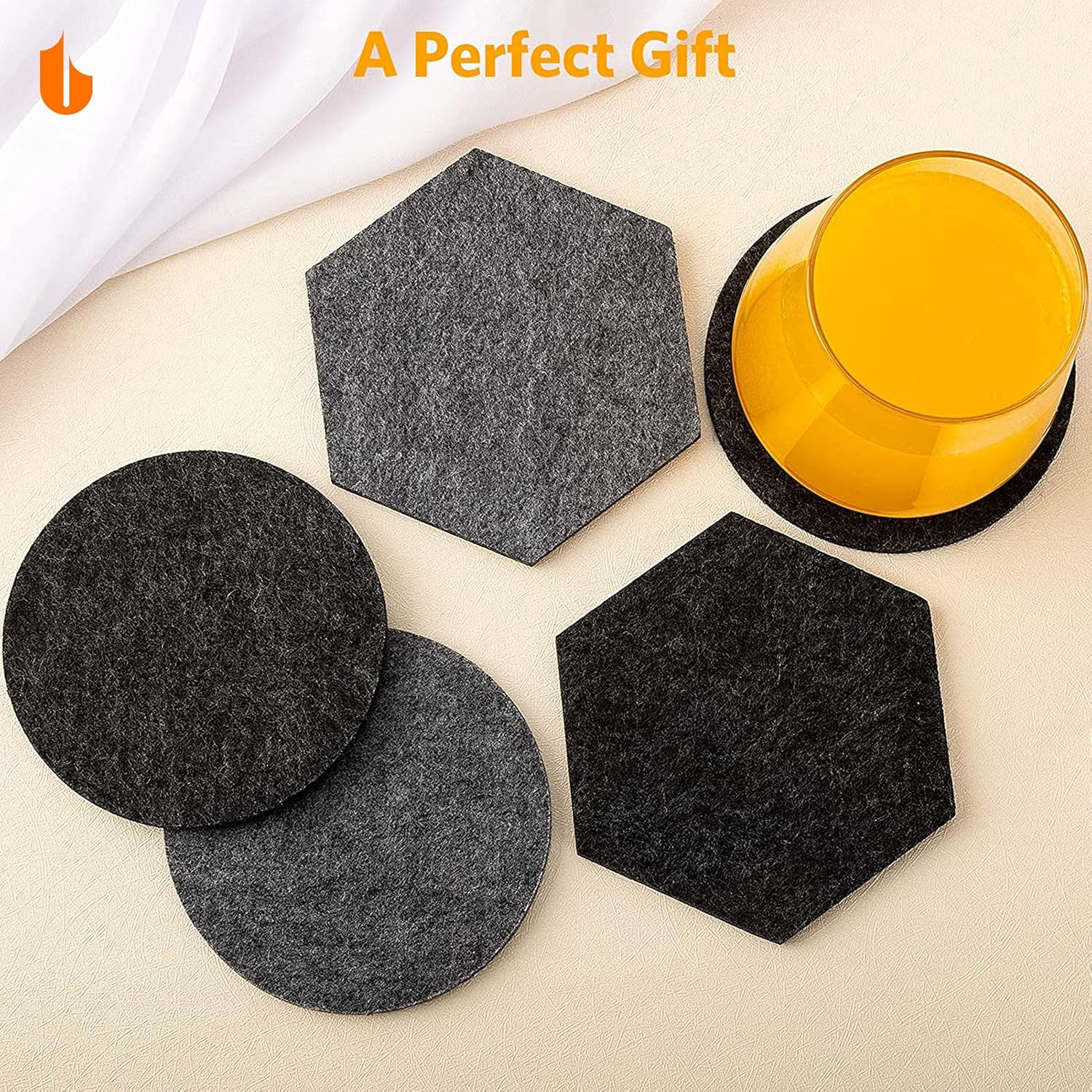 4 PCS Coasters, Eco-Friendly 100% Biodegradable Absorbent Felt Coasters for Drinks Bar Home, 4 Inch Black Round