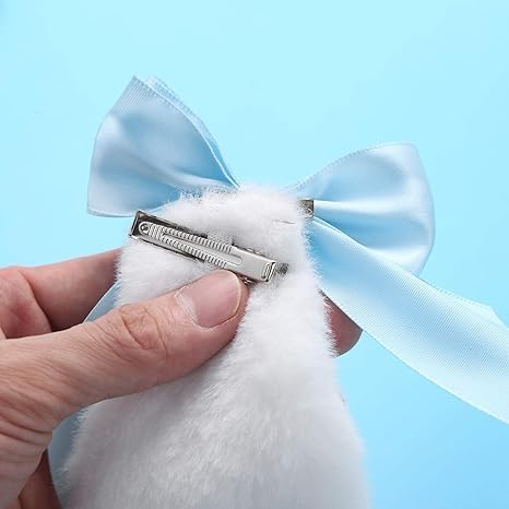 1 Pair Blue Girls Bunny Plush Lop Ears Hair Clip Rabbit Furry Ears Ribbon Bow-knot Hair Clamp Hairpin Cosplay Headwear Easy to Wear Ornaments, Hair Accessories
