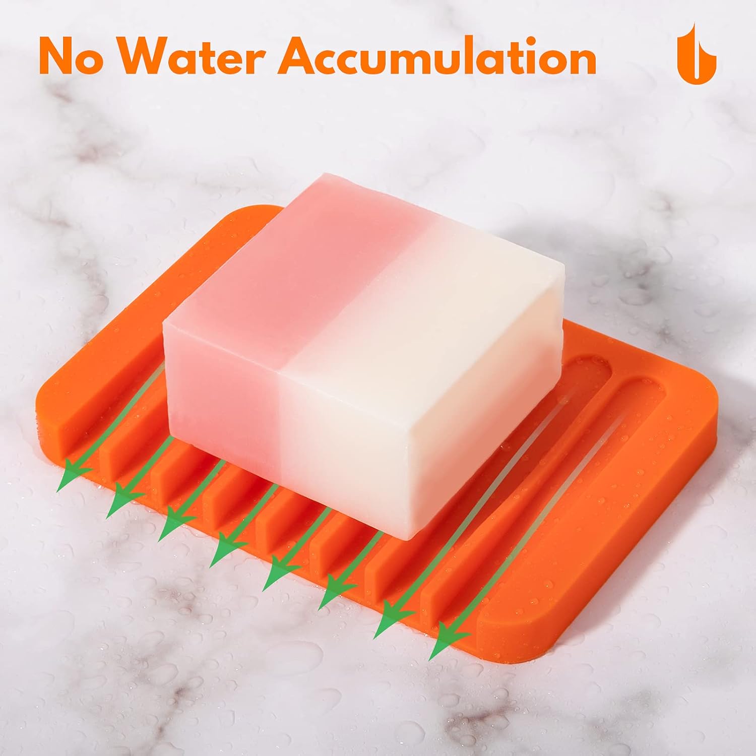 Soap Dish Shower Waterfall Soap Tray Holder for Bathroom, Kitchen, Counter Top, Flexible Silicone, Keep Soap Bars Dry, Easy Cleaning - Orange