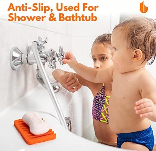 Soap Dish Shower Waterfall Soap Tray Holder for Bathroom, Kitchen, Counter Top, Flexible Silicone, Keep Soap Bars Dry, Easy Cleaning - Orange
