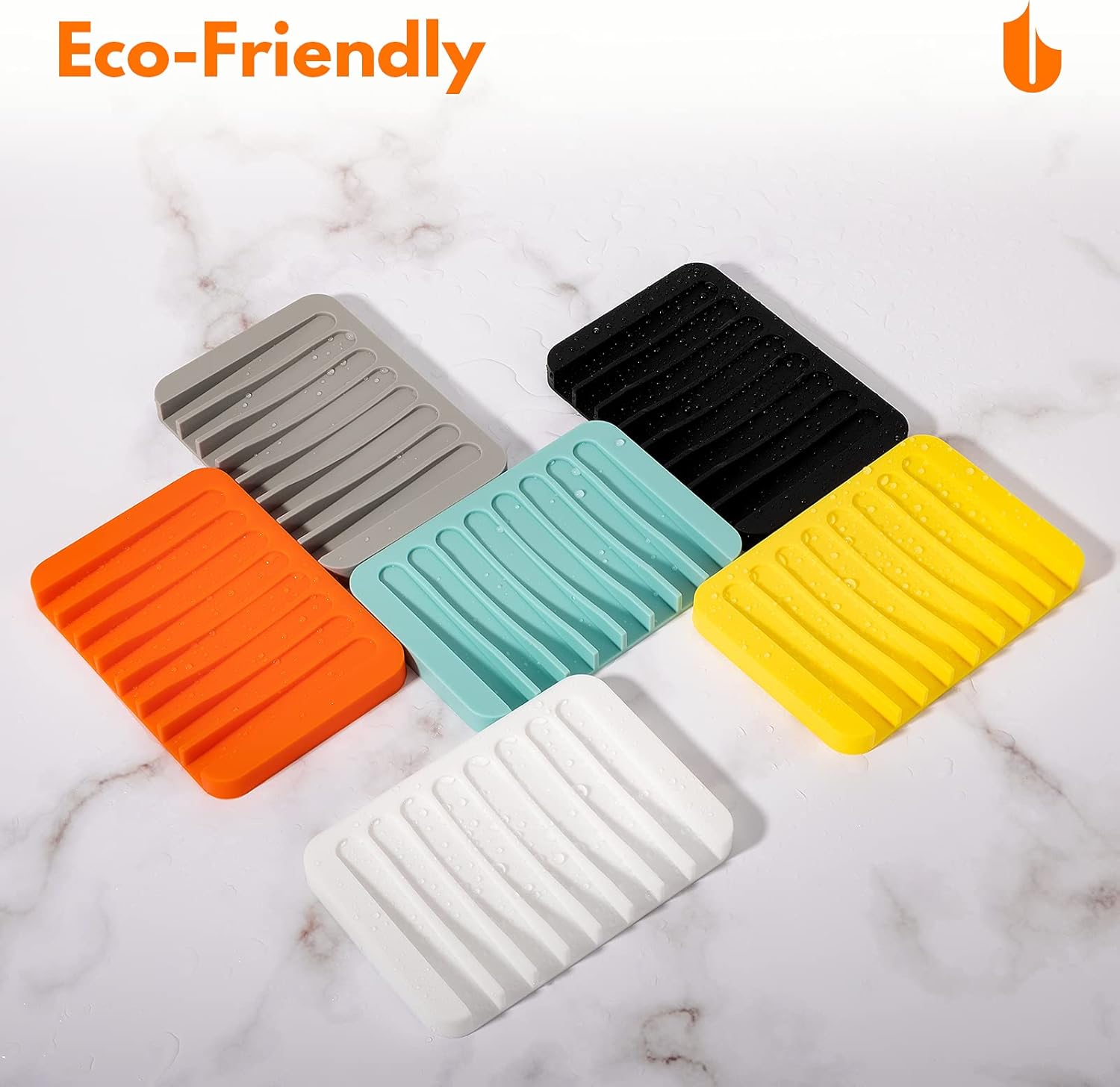 Soap Dish Shower Waterfall Soap Tray Holder for Bathroom, Kitchen, Counter Top, Flexible Silicone, Keep Soap Bars Dry, Easy Cleaning - Orange