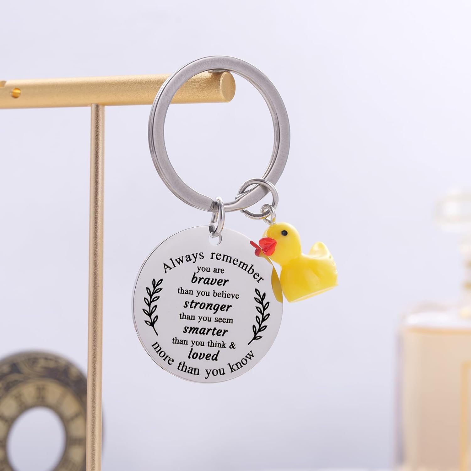 Inspirational Duck Keychain, Cute Lucky Duck Charm Keyring for Friends Teens, Positive Affirmation Duckling Gift