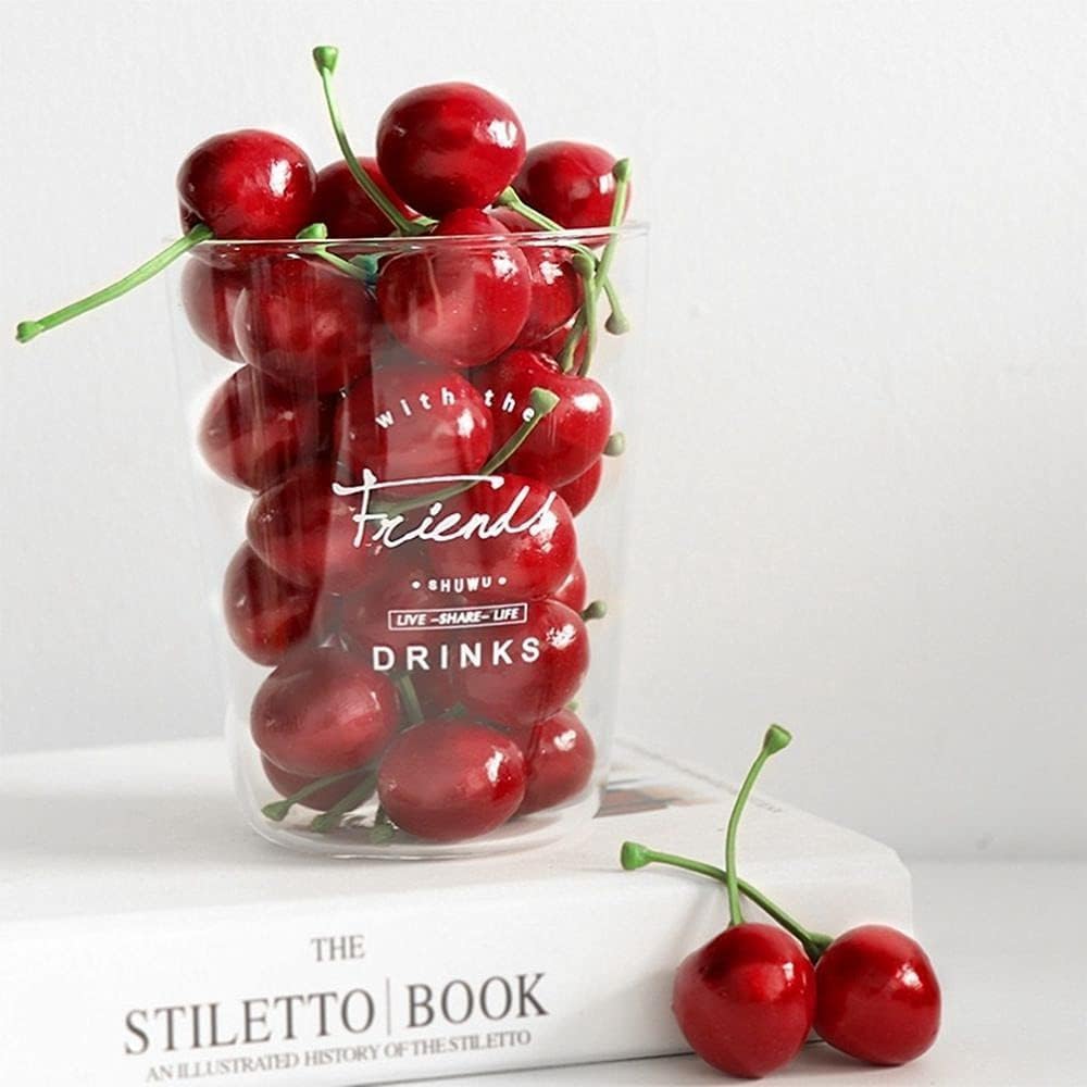20Pcs Red Artificial Cherries, Realistic/Lifelike Fruit Cherry Ornament, Home Kitchen Party Decoration & Photography Prop, Plastic, 1x1x0.2 inches
