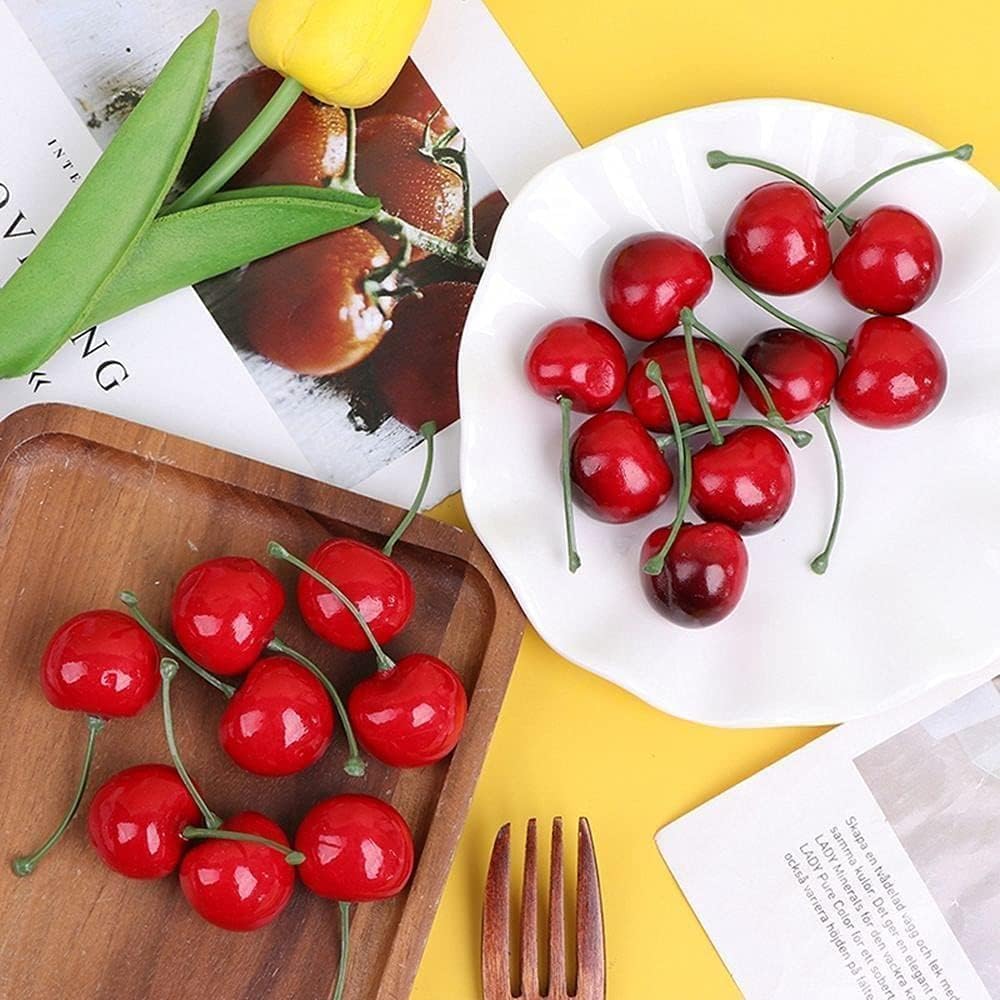 20Pcs Red Artificial Cherries, Realistic/Lifelike Fruit Cherry Ornament, Home Kitchen Party Decoration & Photography Prop, Plastic, 1x1x0.2 inches