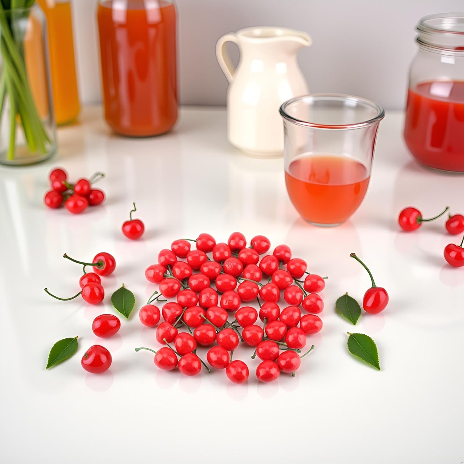 20Pcs Red Artificial Cherries, Realistic/Lifelike Fruit Cherry Ornament, Home Kitchen Party Decoration & Photography Prop, Plastic, 1x1x0.2 inches