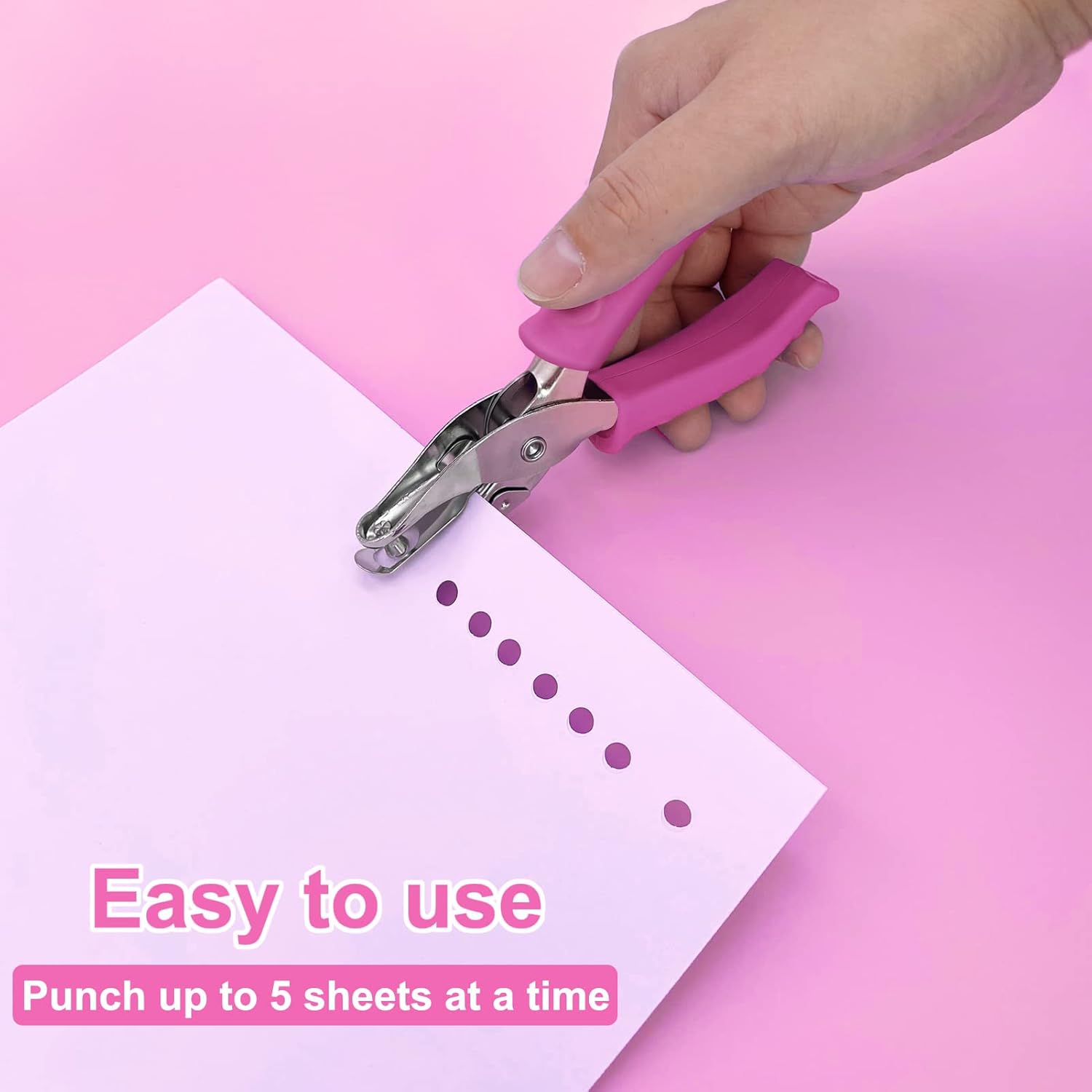 Single Hole Punch 1/4” Paper Hole Puncher for Crafts, One Hole Punch with Pink Soft Grip Handle, Small Hole Punchs or Kids and Adults, Handheld Circle Punch for Paper Crafts in Home, Office,Classroom